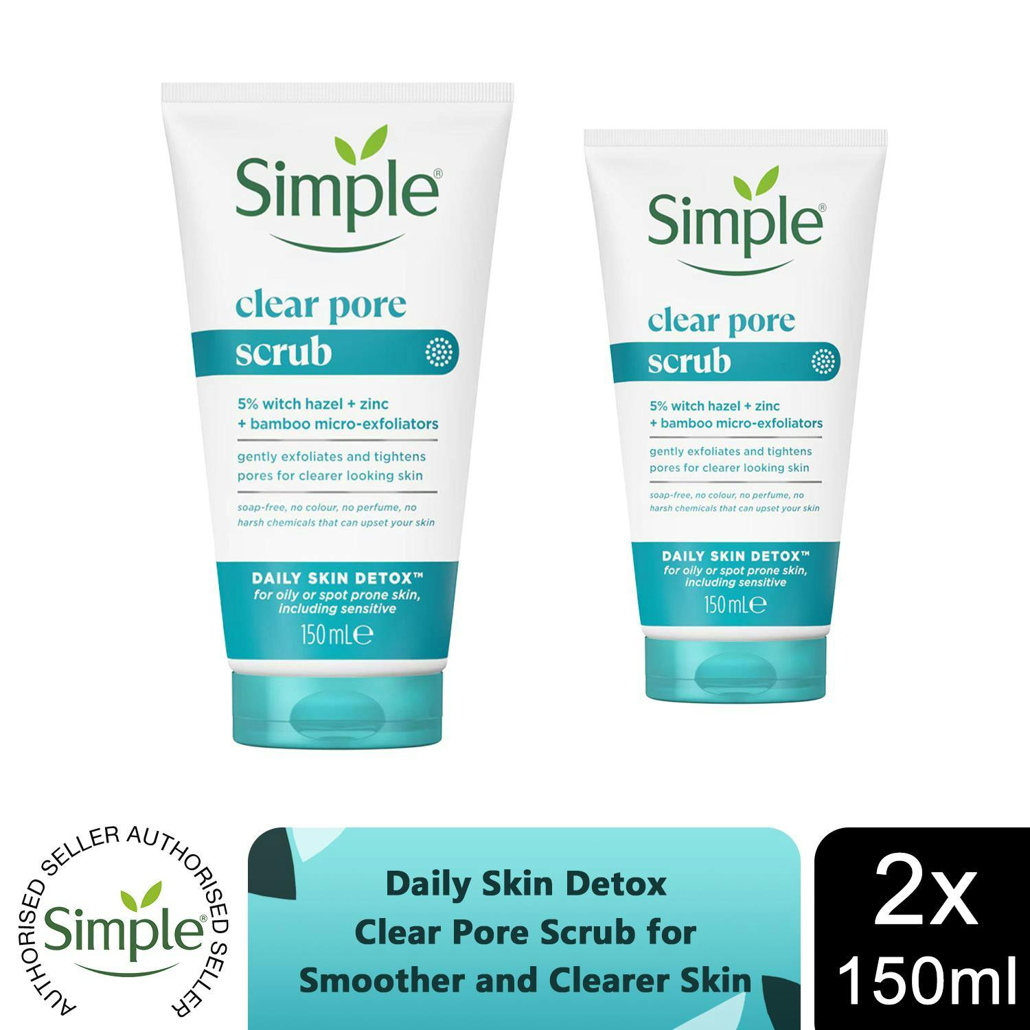 Simple Daily Skin Detox Clear Pore Scrub Smoother And Clearer Skin 150Ml, 2 Pack - 2 Pack