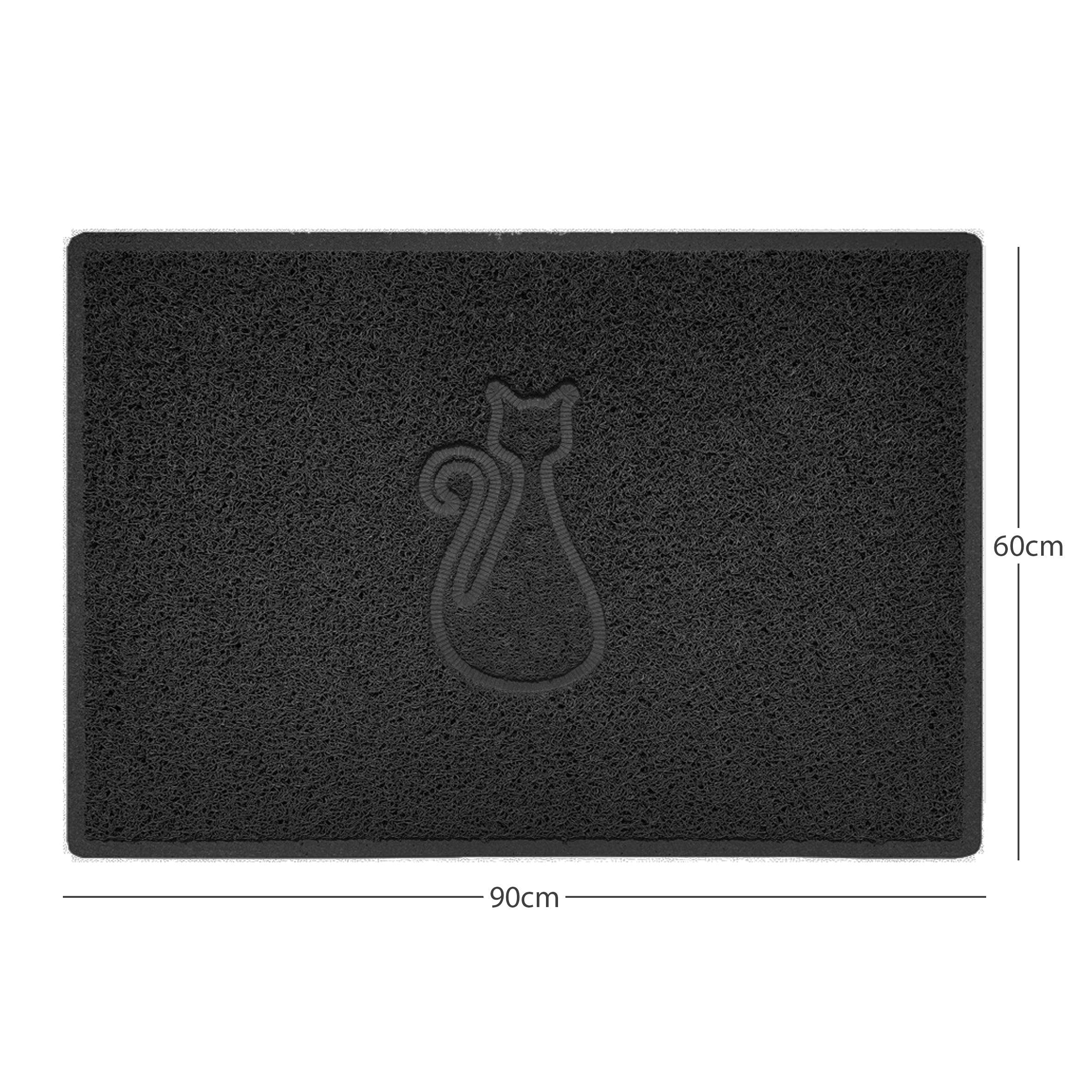 Rackhams Black "Cat" Embossed Loofah Textured Spaghetti Door Mat - 90Cm X 60Cm - Yes (Suitable For Indoors)