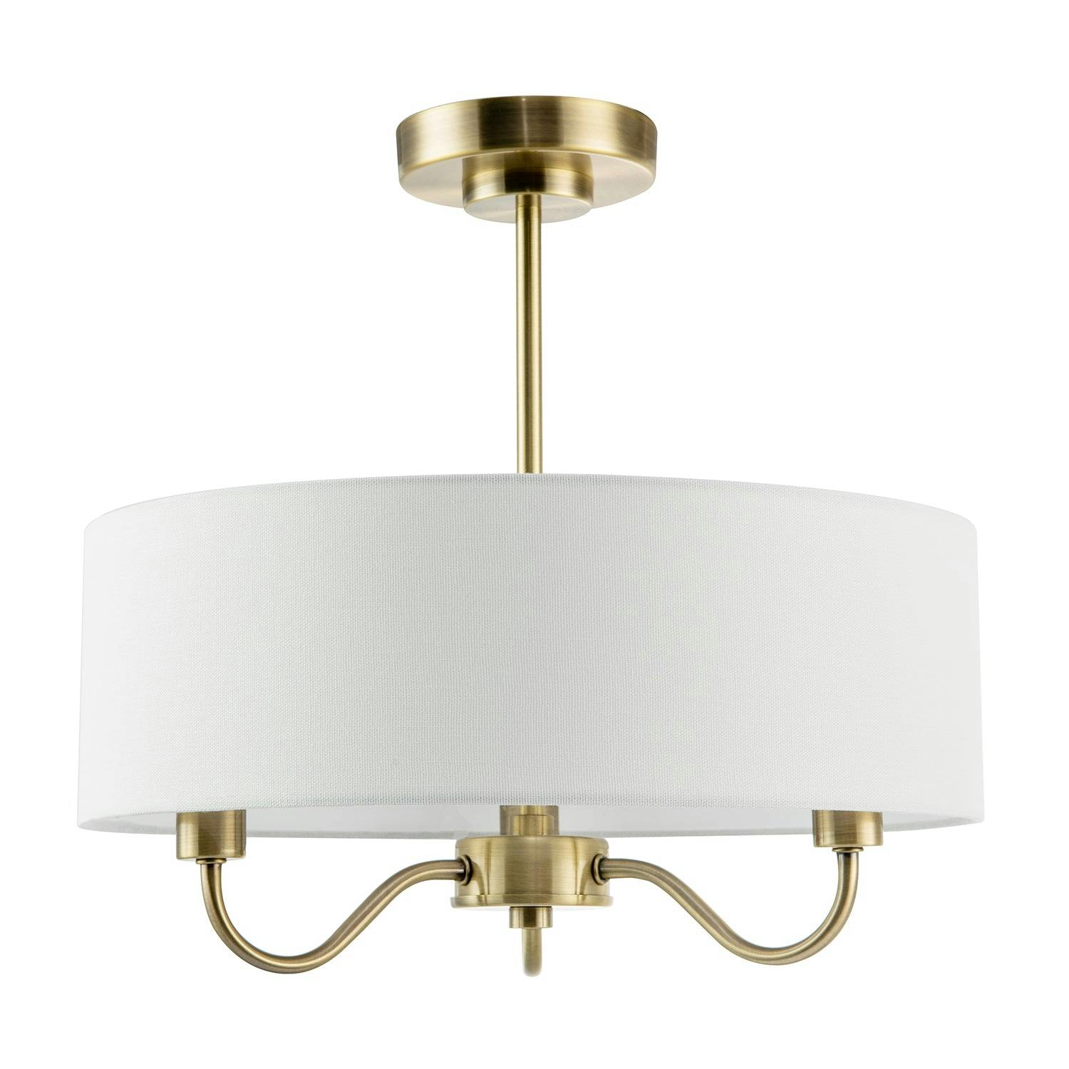 Happy Homewares Light Chic Chandelier Semi Flush Ceiling In Antique Brass With Shade