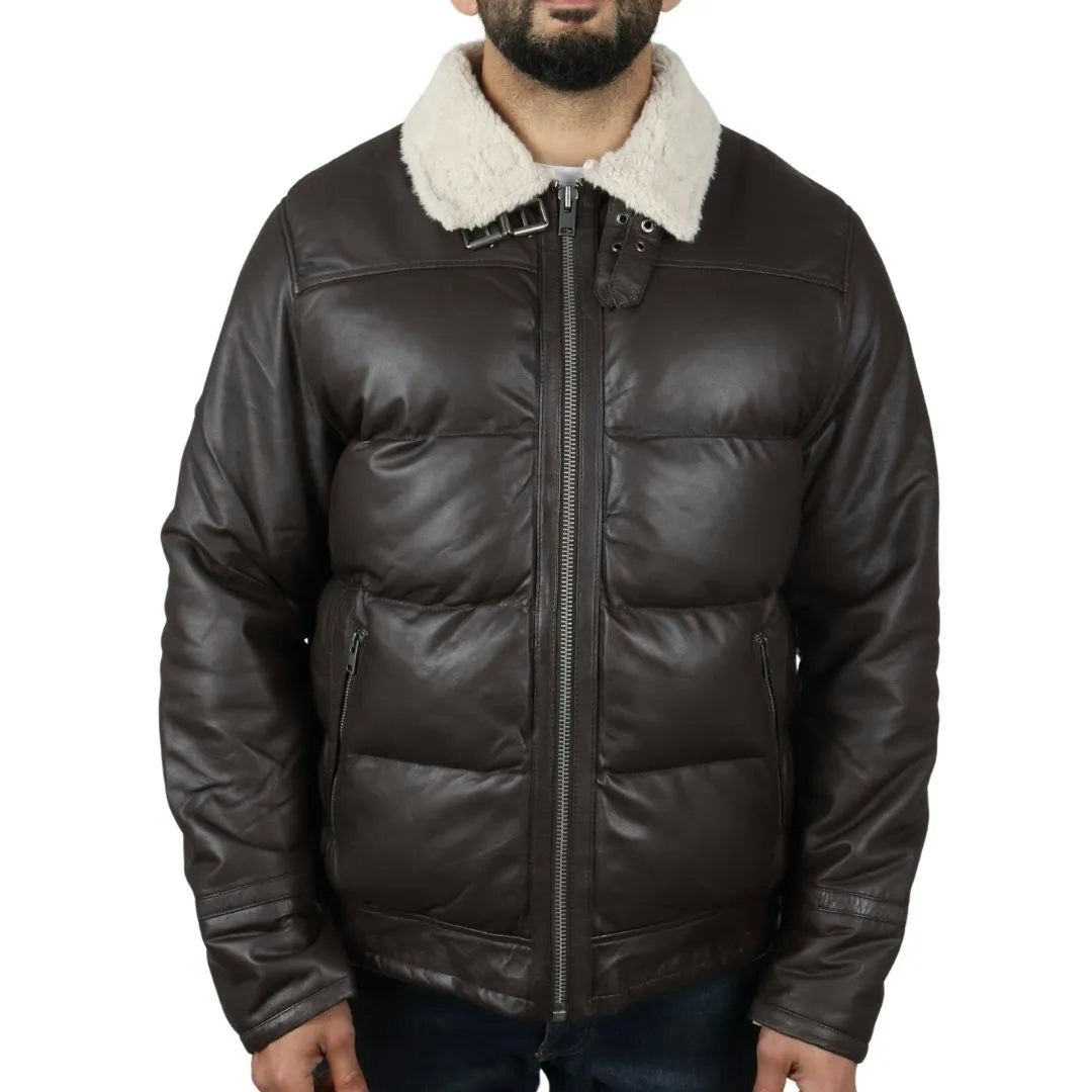 Infinity Leather Men's Brown Leather Company Puffer Quilted Aviator Bomber Jacket - 4XL
