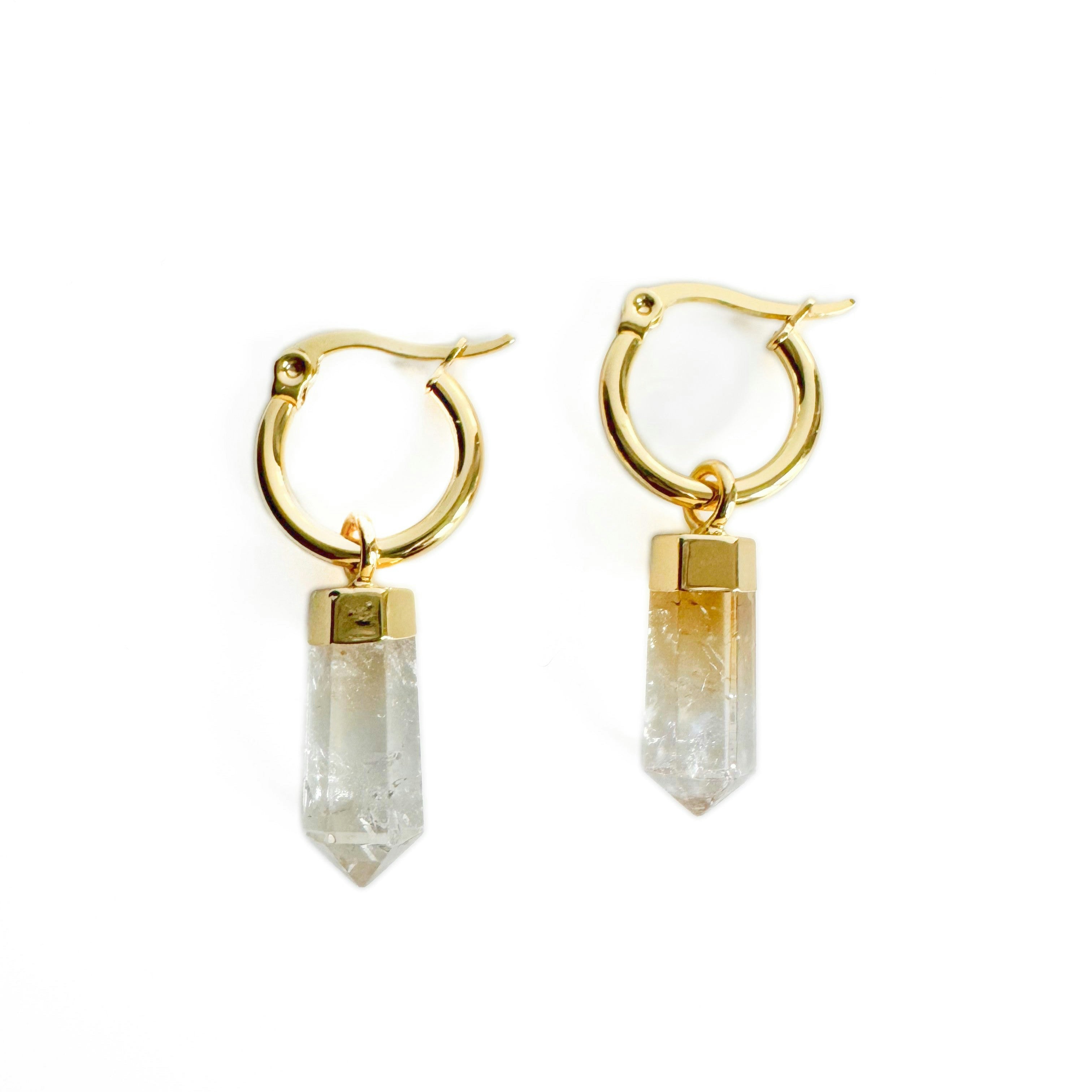 Luxe Tones Gold Avalon 18Ct Plated Hoop Earrings With Citrine Crystal Points