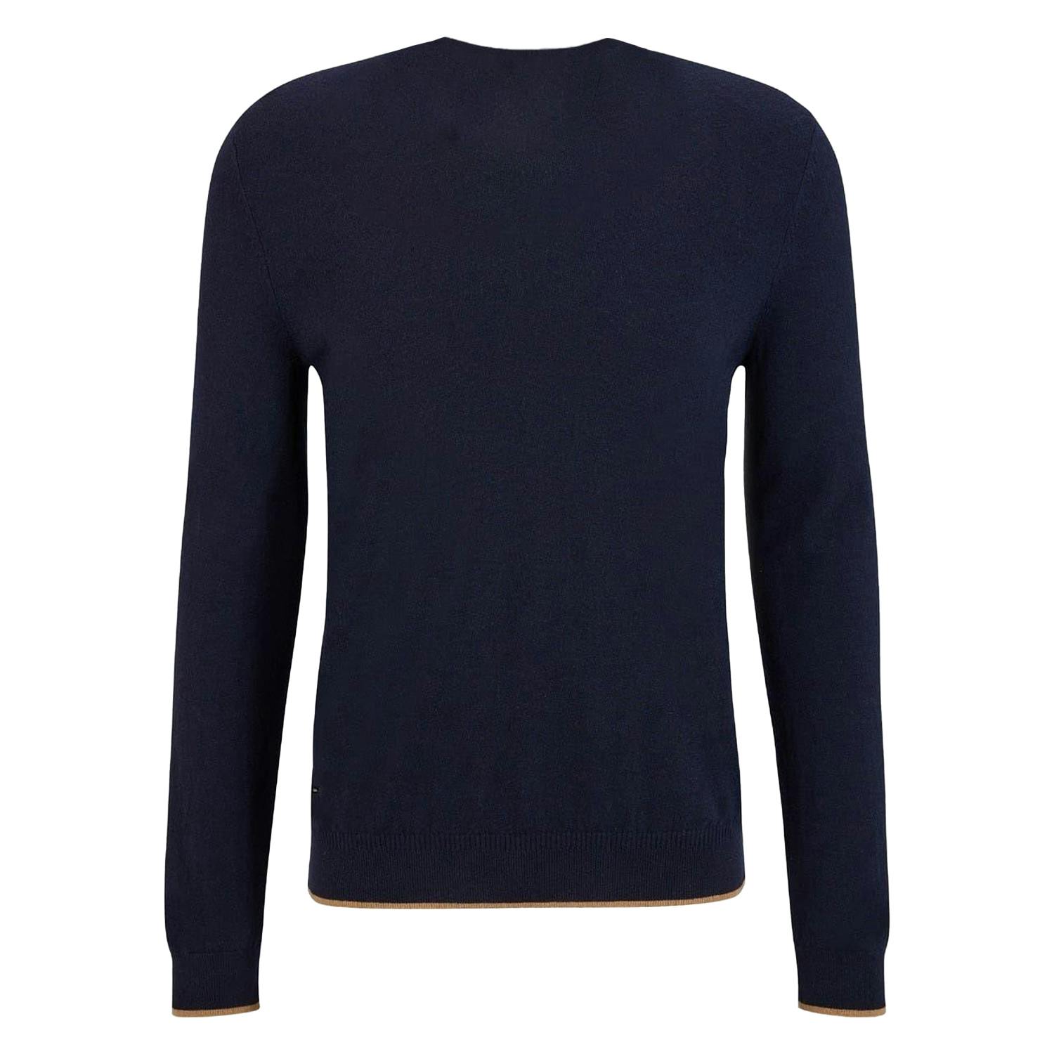 Boss Men's Dark/Blue Contrast Tipped V Neck Regular Sweater Top - Xxl - 100% Mixed