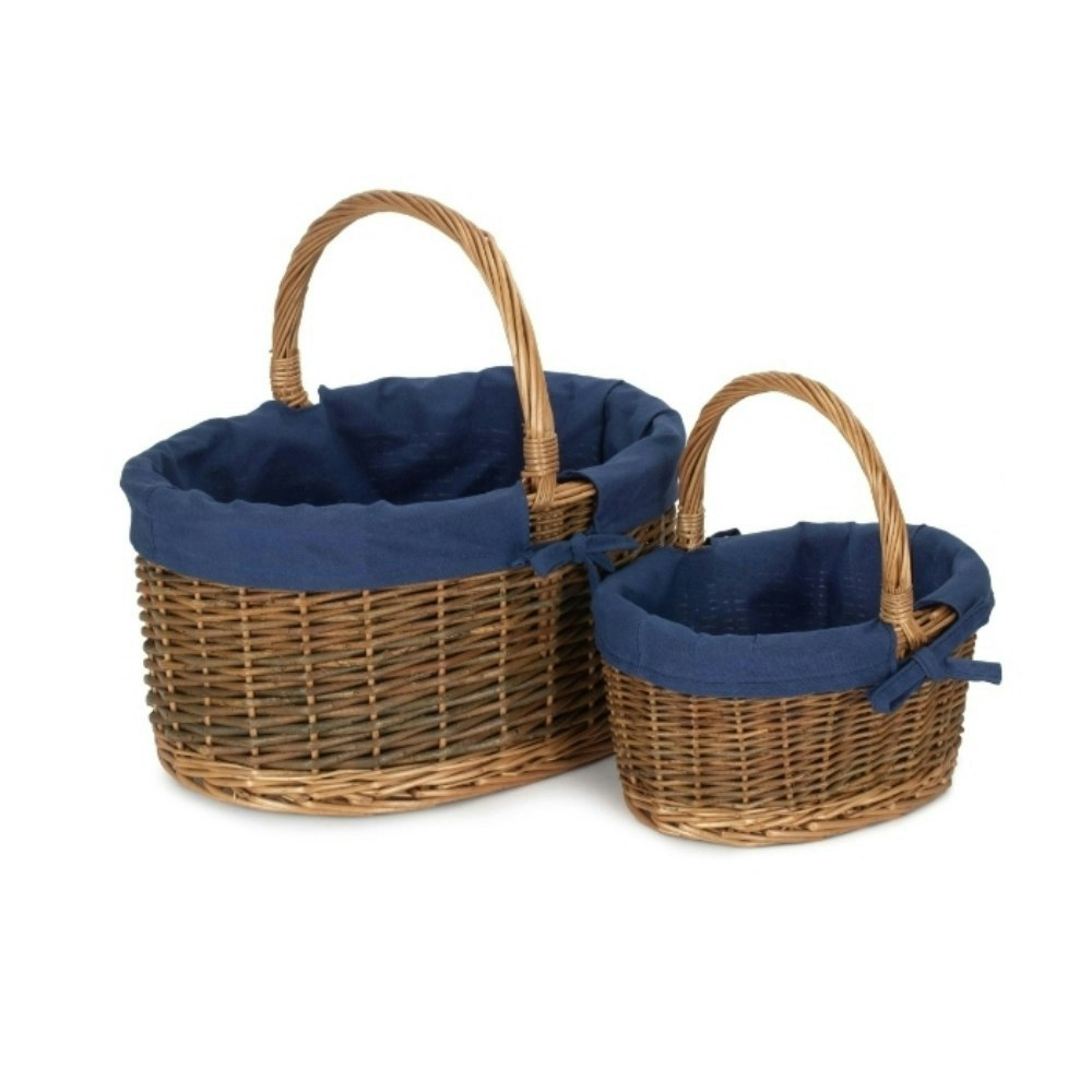 Red Hamper Red/Blue Hamper Lined Country Oval Wicker Shopping Basket - Set Of 2