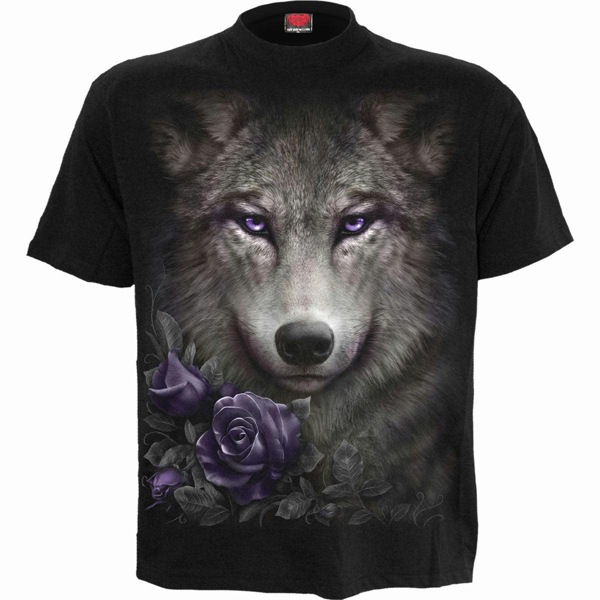 Spiral Direct Black Wolf Roses - Front Print T-Shirt - Xl - Digital - Digital