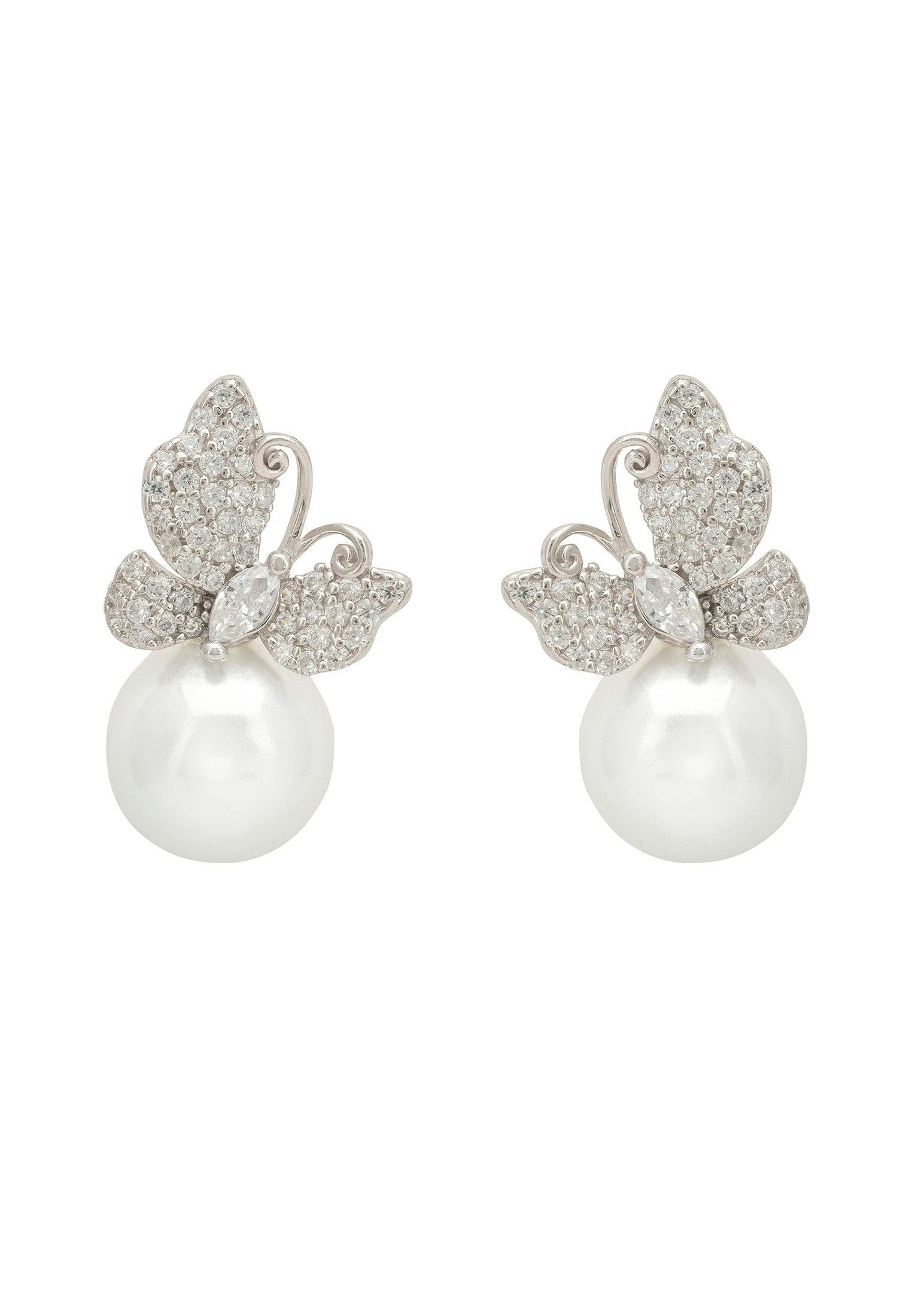 Latelita Silver Butterfly Drop Earrings Pearl