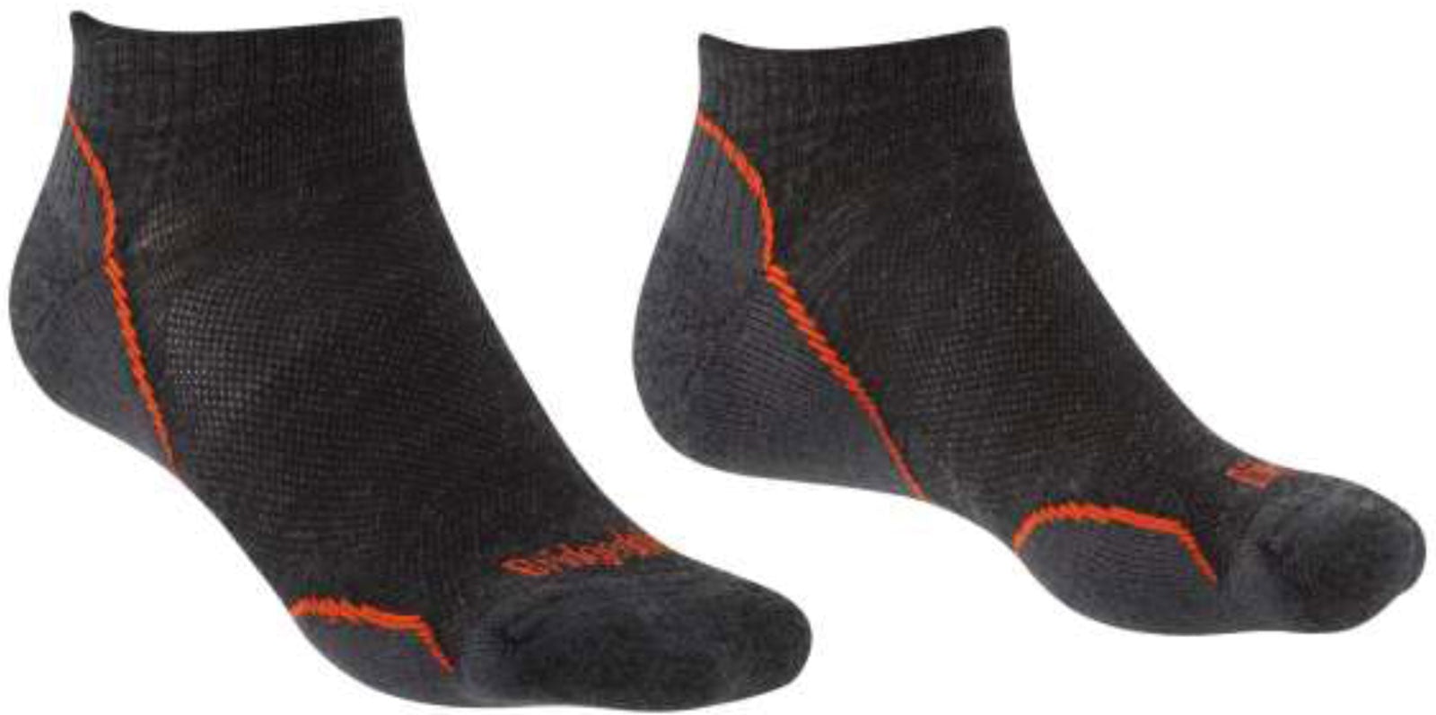 Bridgedale Men's Light/Anthracite/Grey Socks Ultra T2 Merino Performance No-Show Hiking Socks {Br-710259} - Grey/Orange - Large