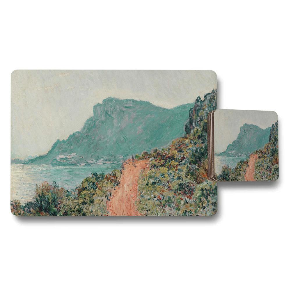 Benjamin Tate Design Turquoise Impressionist Coastal Landscape Placemat And Coaster Set Home Decor
