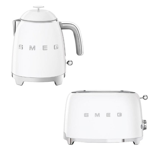 Smeg White Klf05 Retro 50'S Style Mini Kettle 0.8L & Tsf01 2 Slice Toaster Set