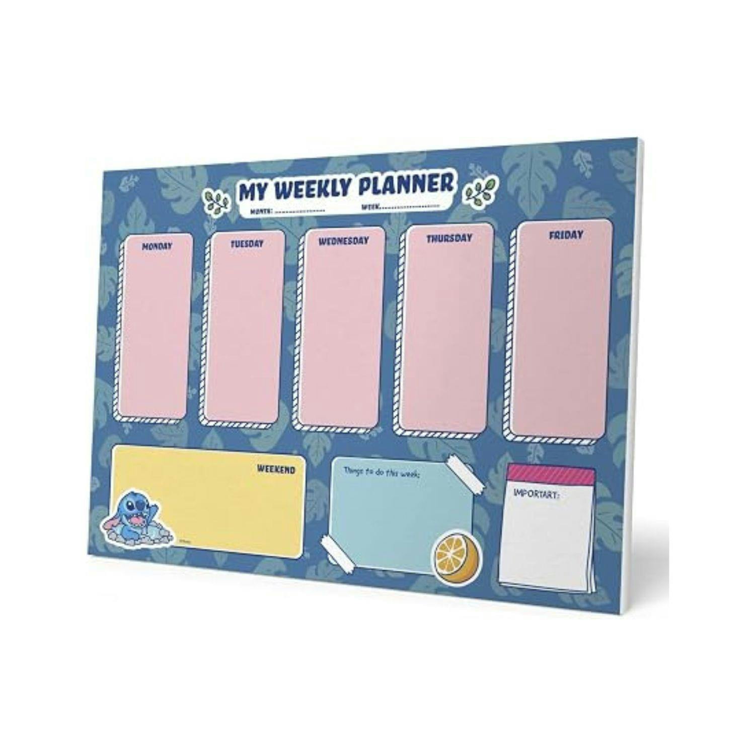 Rackhams Blue Disney Stitch A4 Weekly Planner Notepad - Notepad Planner - A4