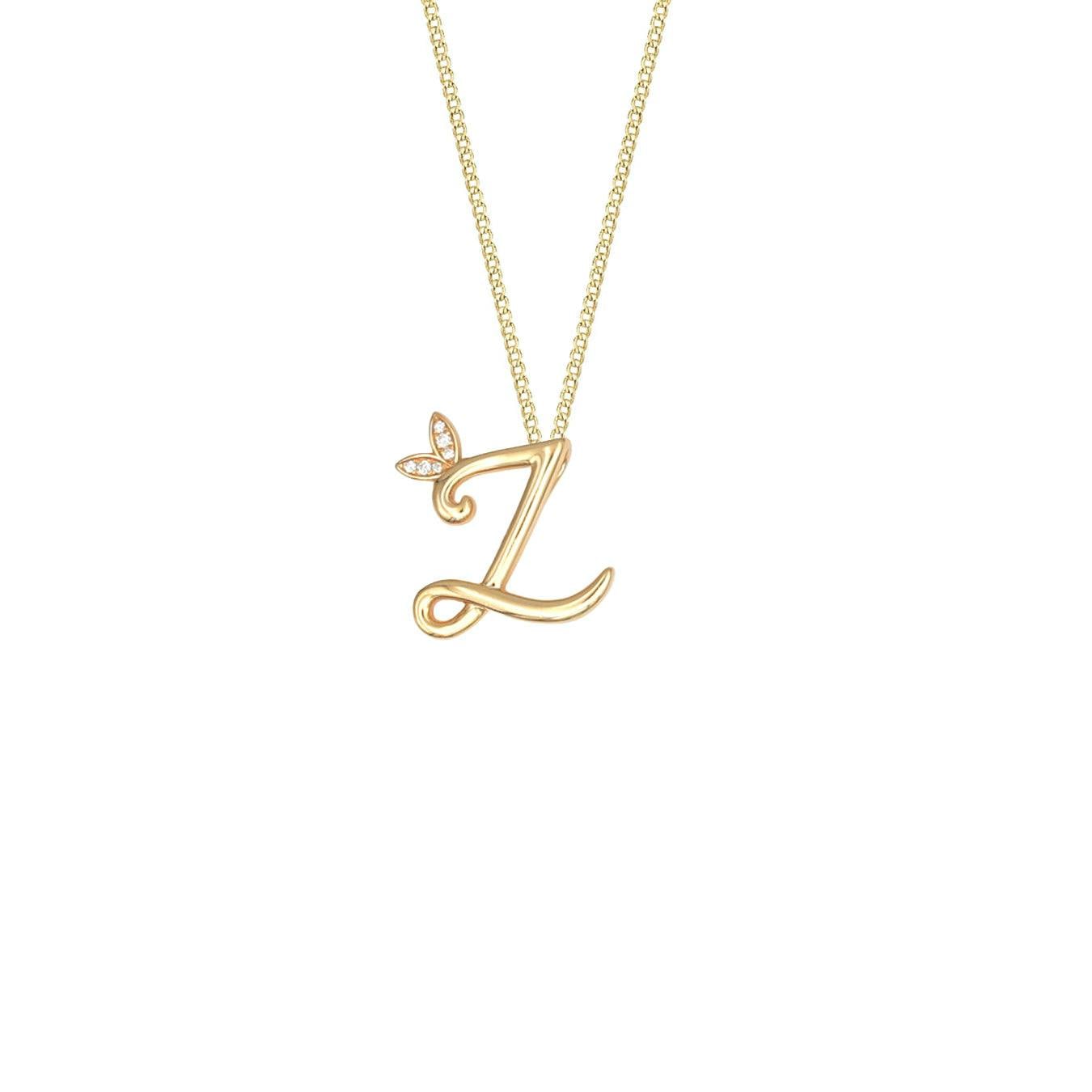 Say It With Yellow/Gold Winged Diamond Initial Necklace - Z