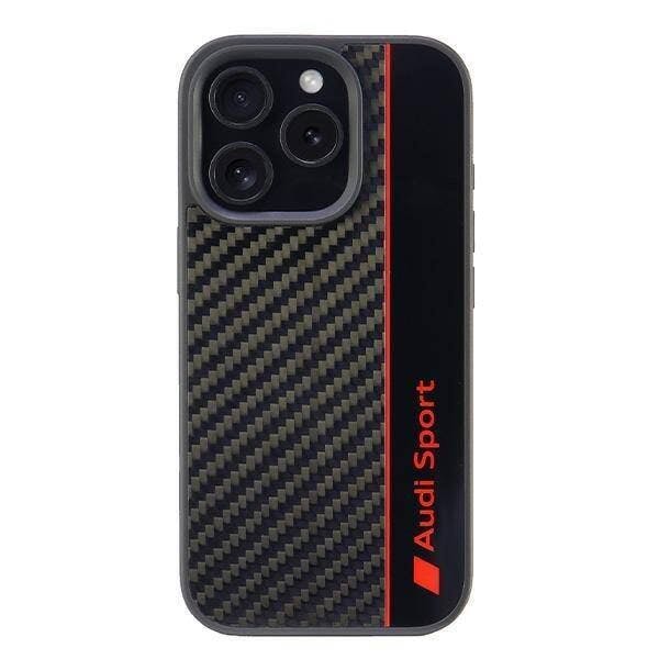 Audi Red/Black Carbon Fiber Sports Stripe Hardcase For Iphone 16 Pro 6.3" Black/ - Aus-Tpupcip16p-R8/D1-Bk
