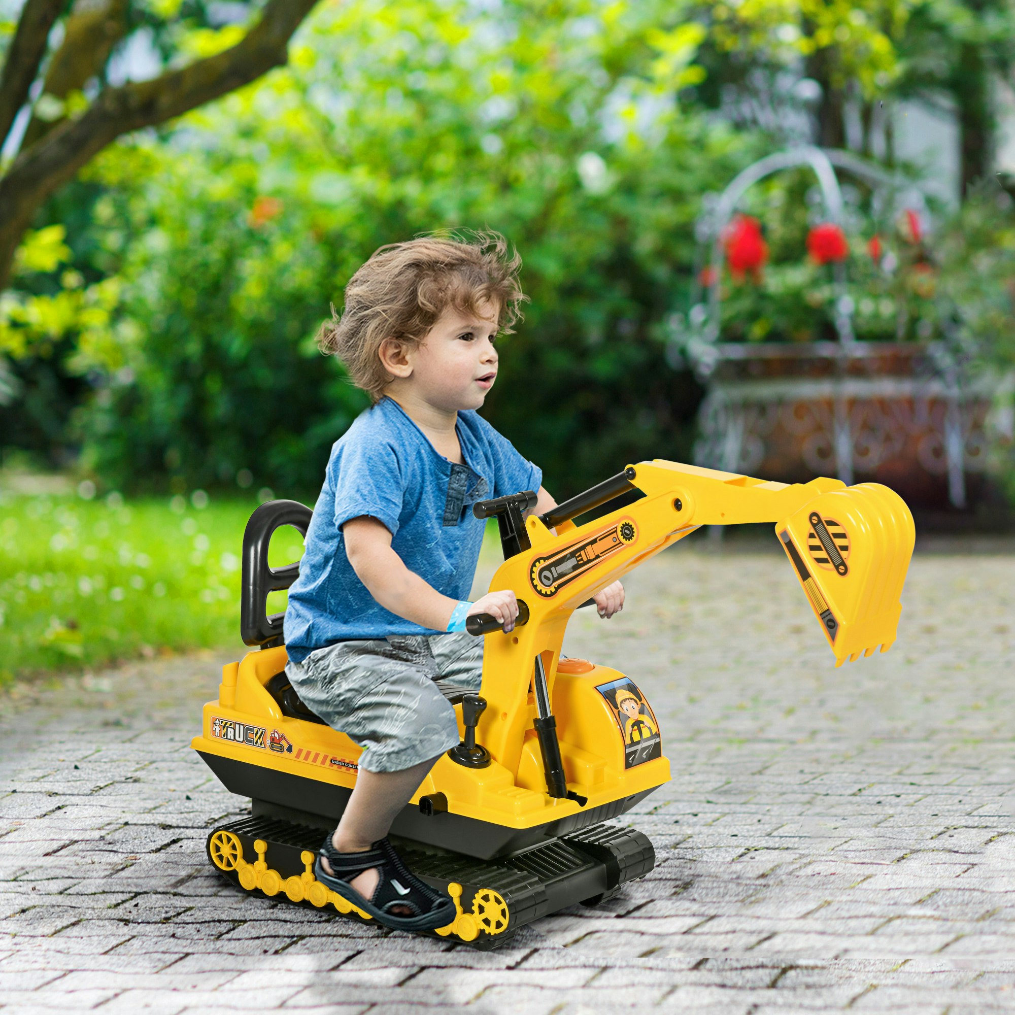 Homcom Ride On Excavator Toy Tractors Digger Movable Walker Construction Truck
