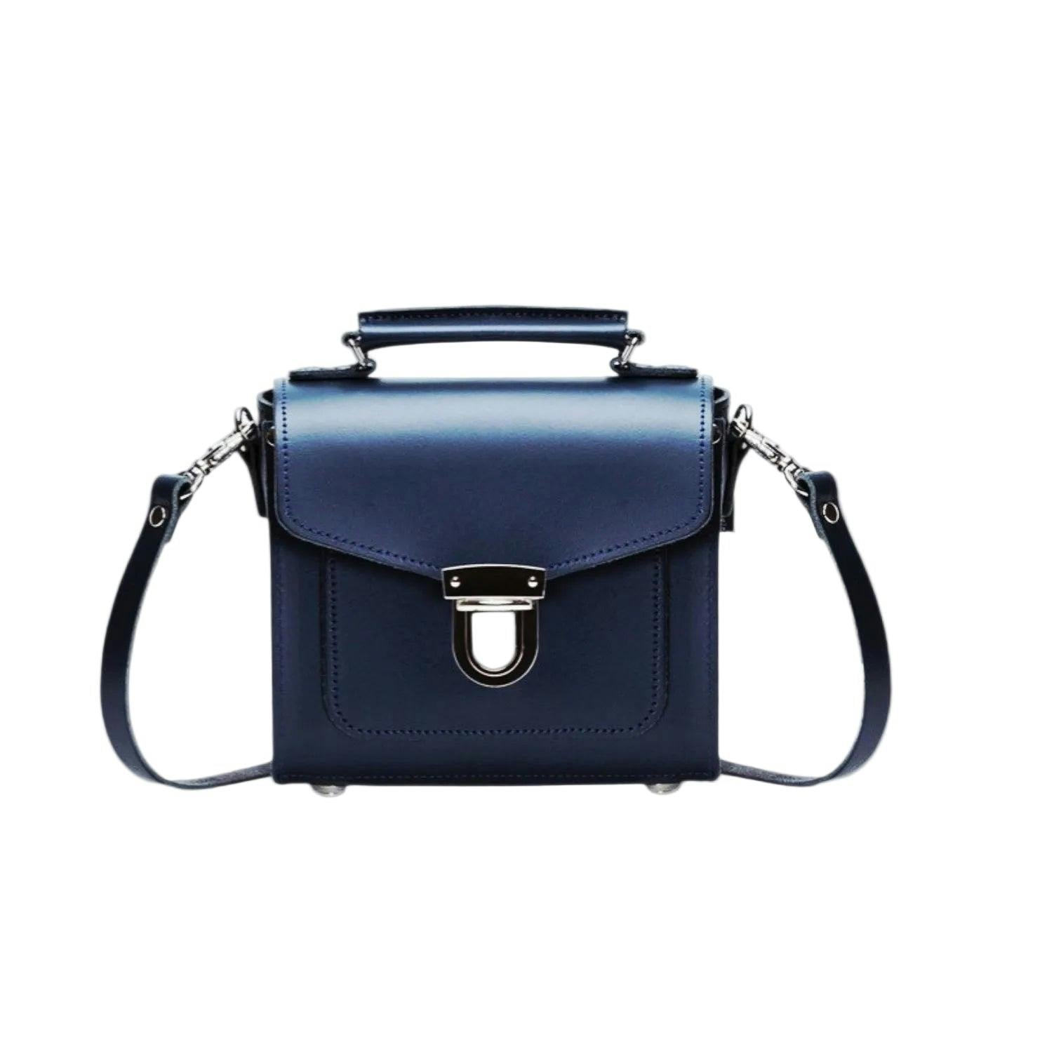 Zatchels Handmade Leather Sugarcube Handbag - Navy - Plus