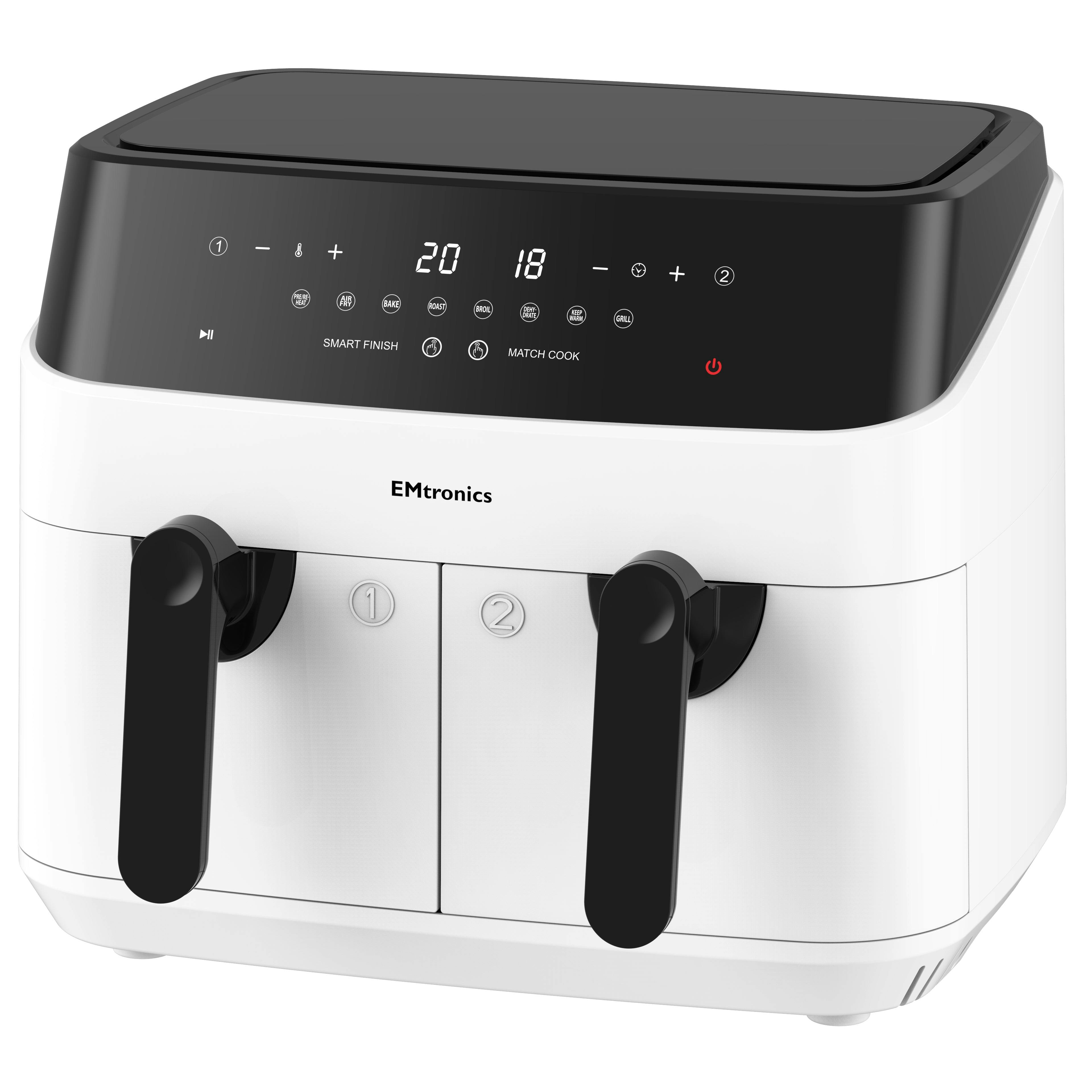Emtronics White Double Basket Air Fryer 9 Litre With 99 Minute Timer