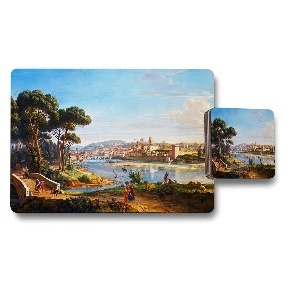 Rackhams Scenic Landscape Placemat And Coaster Set With River City Artwork