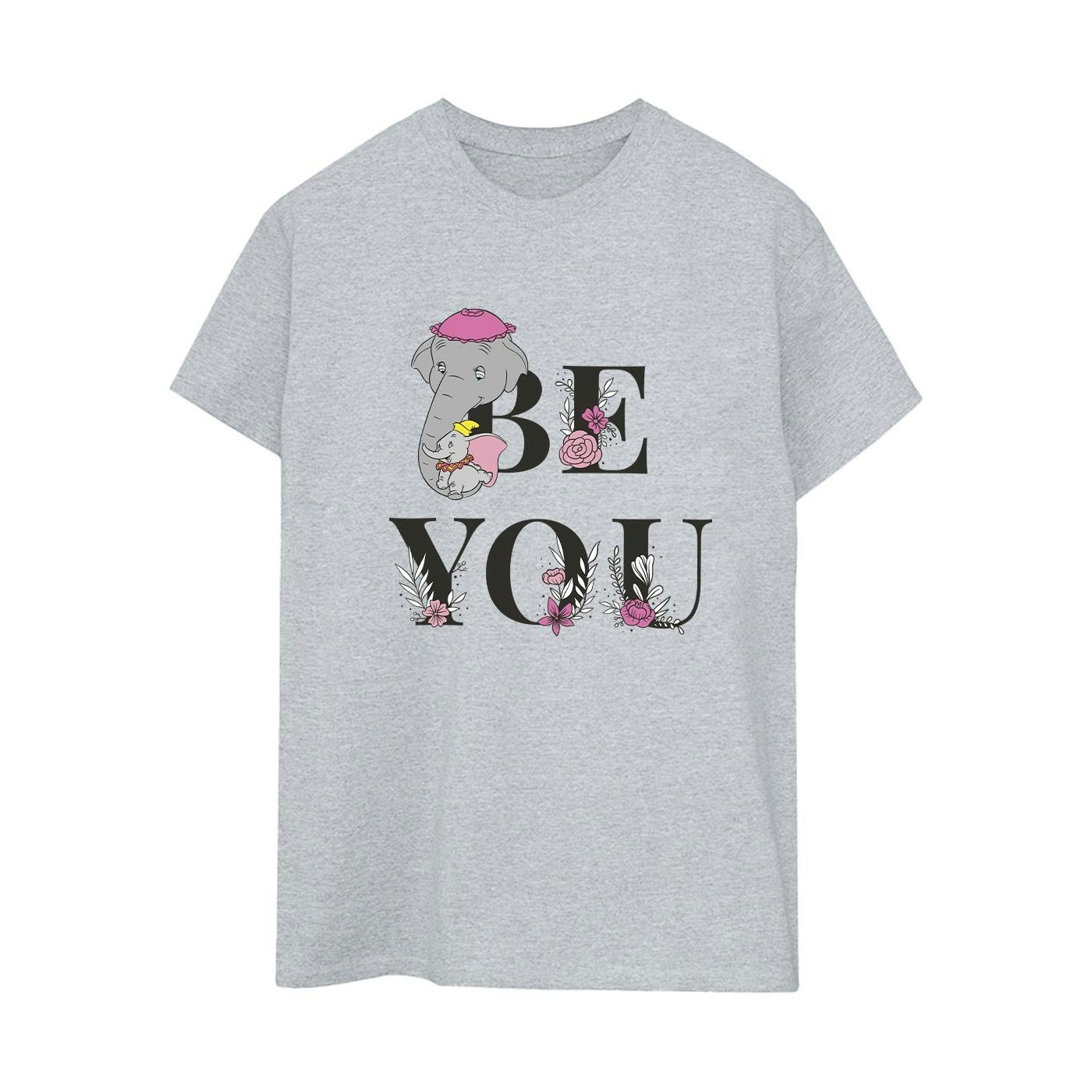 Disney Women's Grey Dumbo Be You Cotton Boyfriend T-Shirt - Sports - Sports - Extra Large