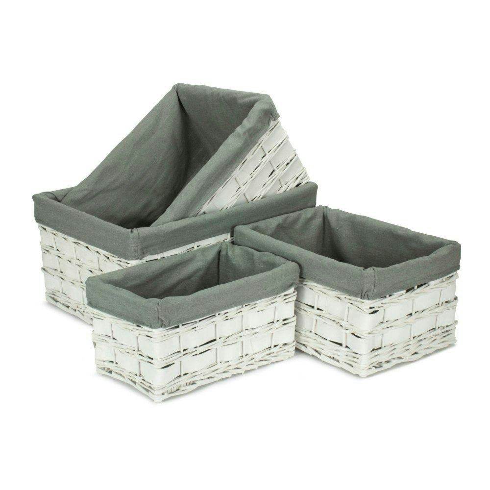 Rackhams Grey Whitewash Lined Scandi Storage Basket - Set Of 4