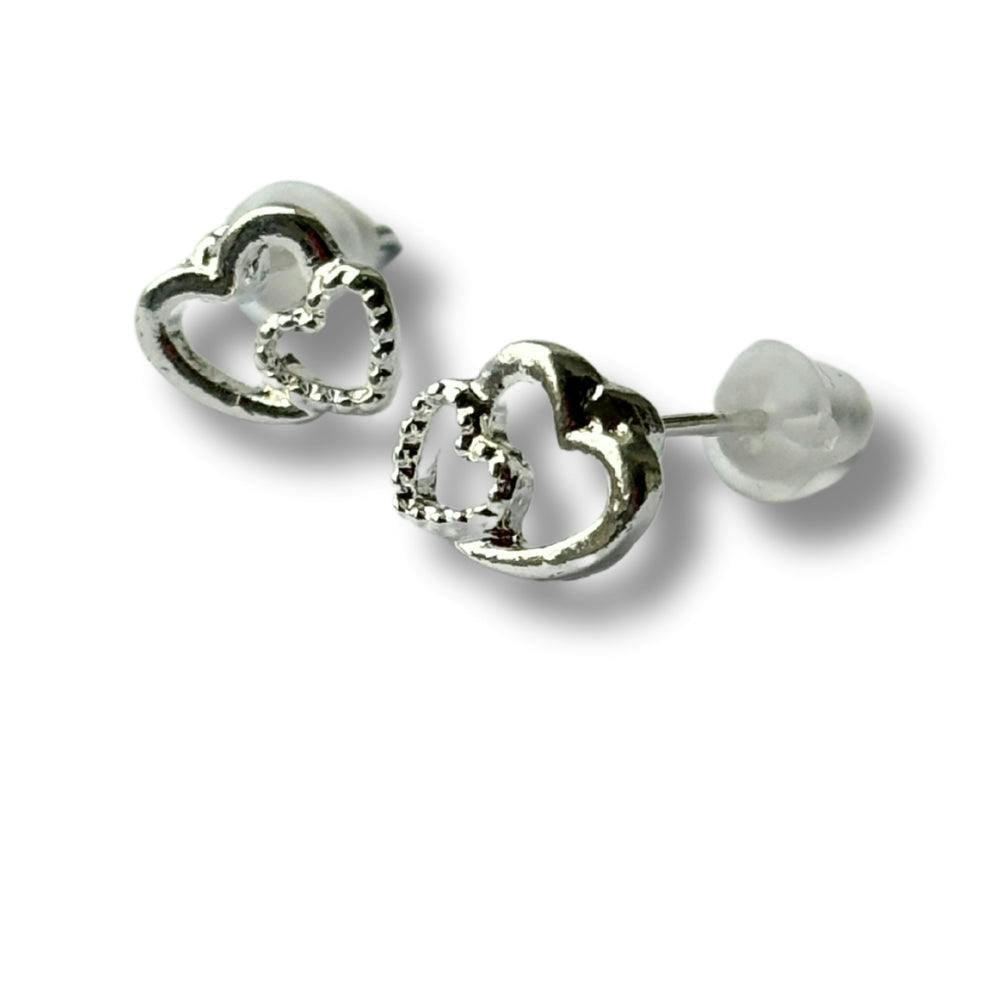 Aye Do Gifts Women's Silver Two Hearts Stud Earrings - Image 2