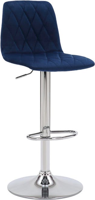 Rackhams Blue Verona Velvet Kitchen Bar Stools, Single, Height Adjustable Gas Lift Stool With Backrest, Breakfast Bar Stool