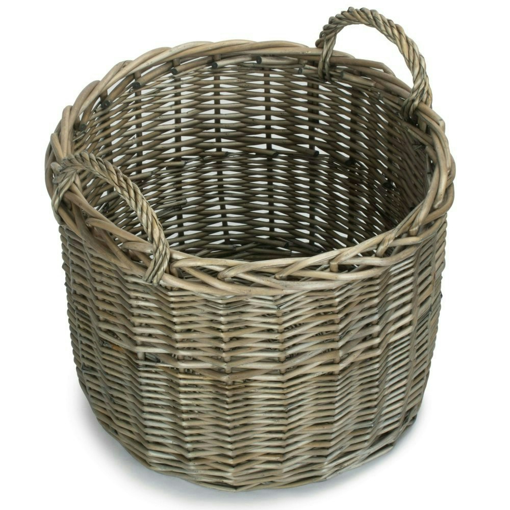 Red Hamper Red/Brown Hamper Round Lined Straight-Sided Wicker Log Basket - Large