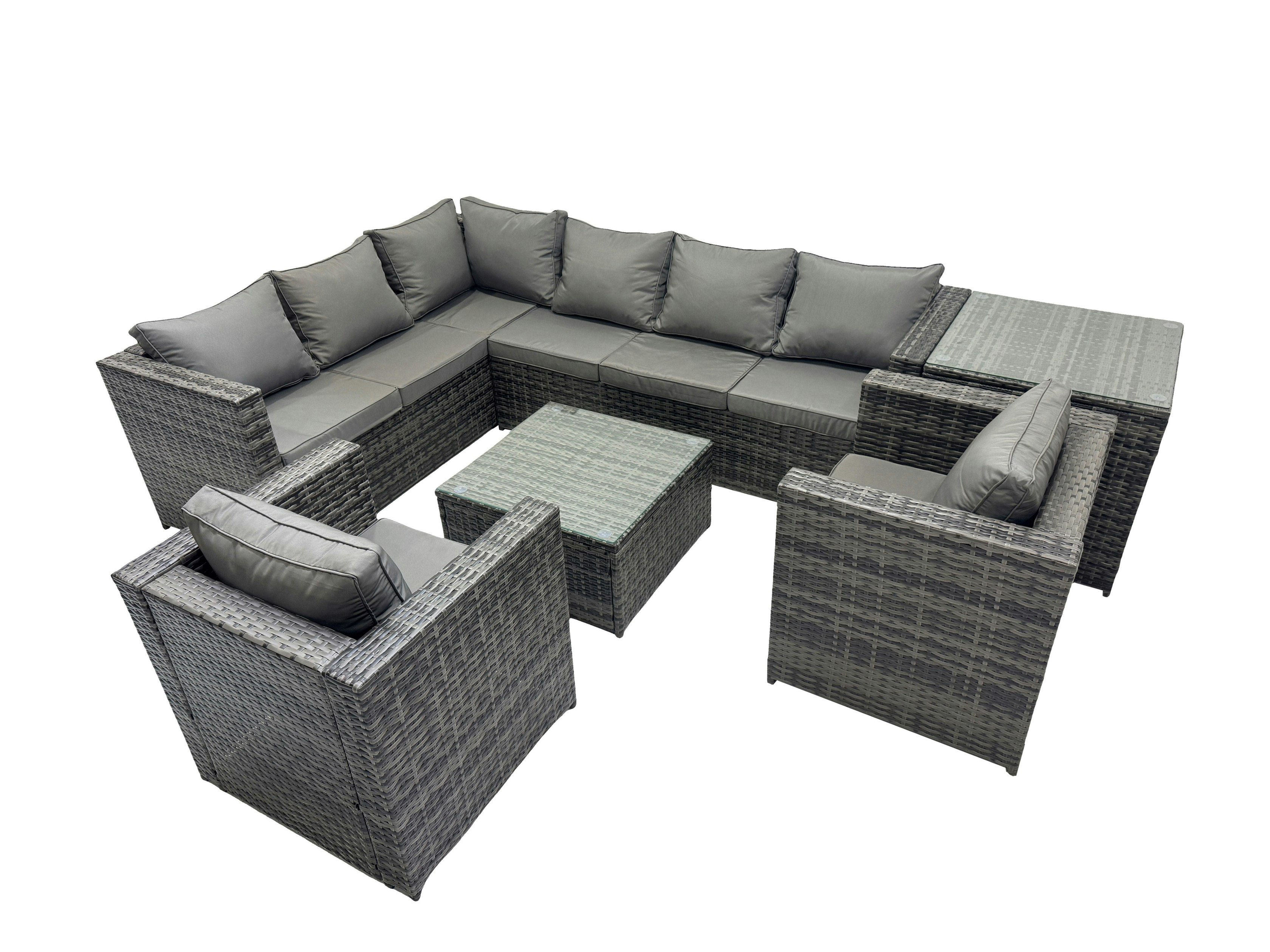 Rackhams Dark/Grey Rattan Garden Furniture Patio Furniture Sets With Corner Sofa Square Coffee Table Side Table Mixed