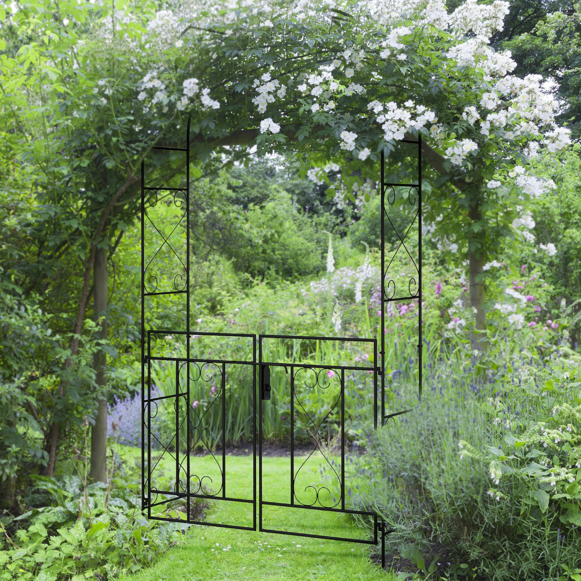 Rackhams Metal Garden Arch With Double Gate, Garden Arbor Climbing Plants