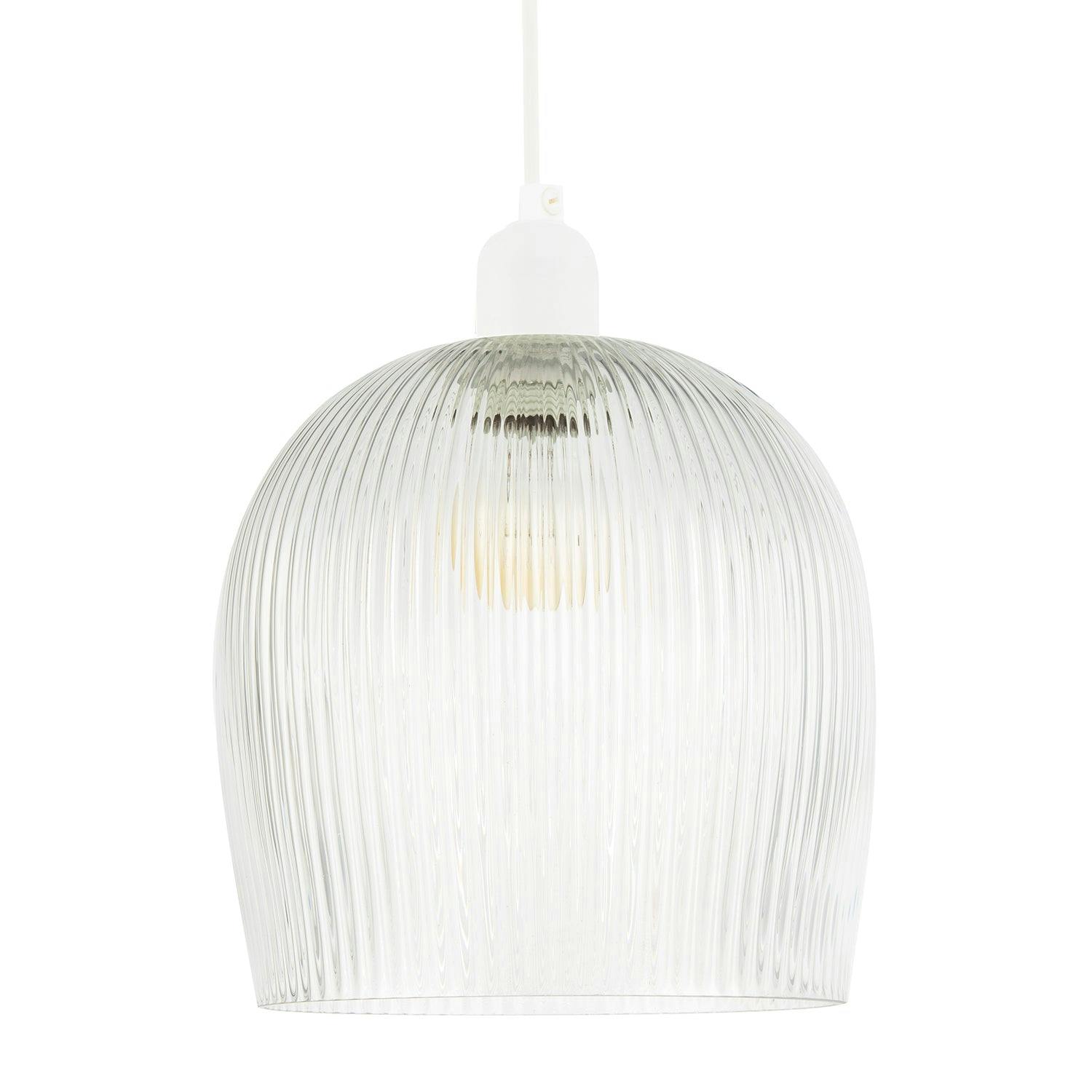 Happy Homewares Light Modern Transparent Mini Line Ribbed Glass Pendant Ceiling Shade