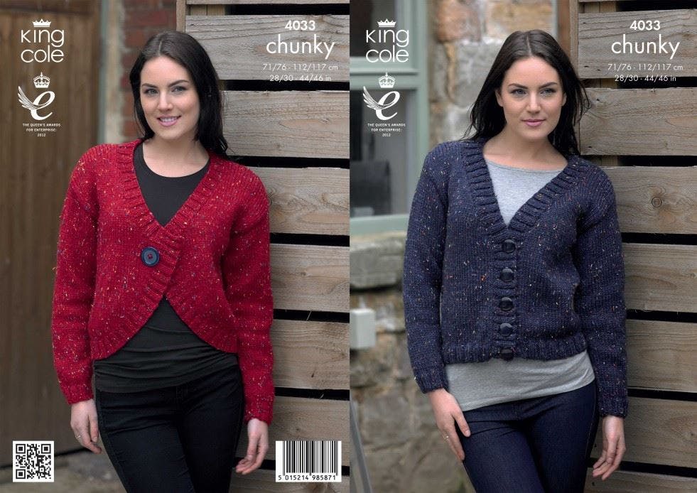 King Cole Women's Tweed Knitting Pattern 4033, Jackets For 28 - 46 Inches - Intermediate