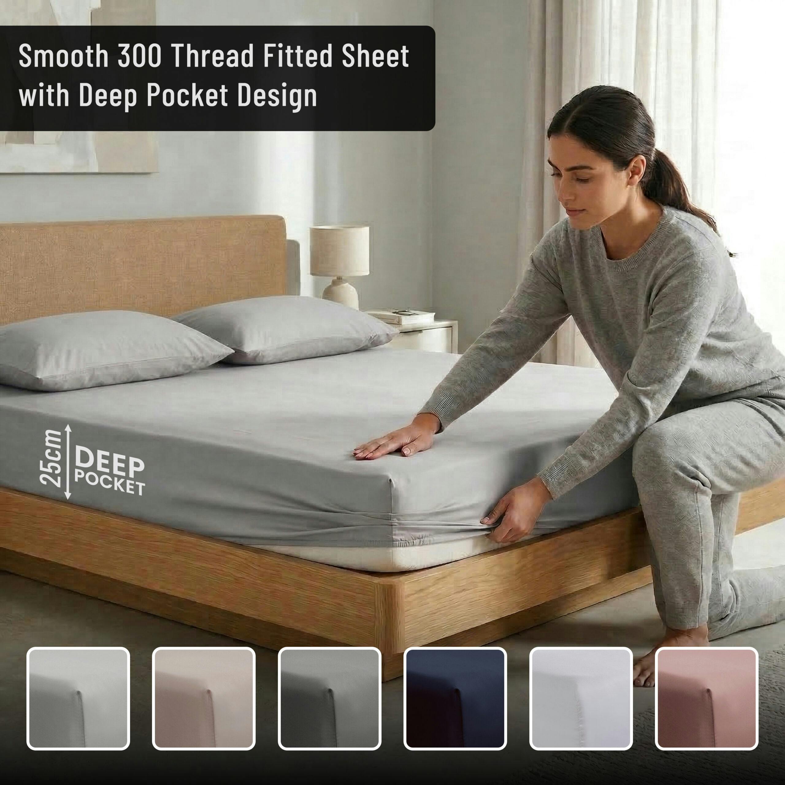 Smart Living Silver T300 Fitted Sheet Or Pillowcases - Single (90Cm X 190Cm) + 25Cm Deep