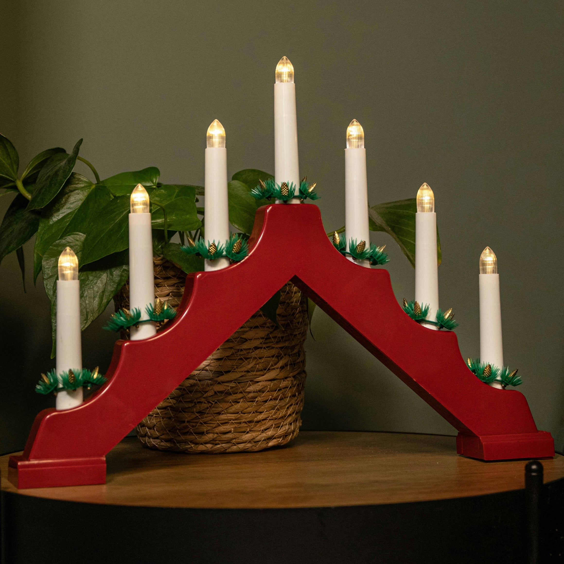 Rackhams Light/Red/White 41Cm Battery Operated Up Christmas Candle Bridge With 7 Warm Leds