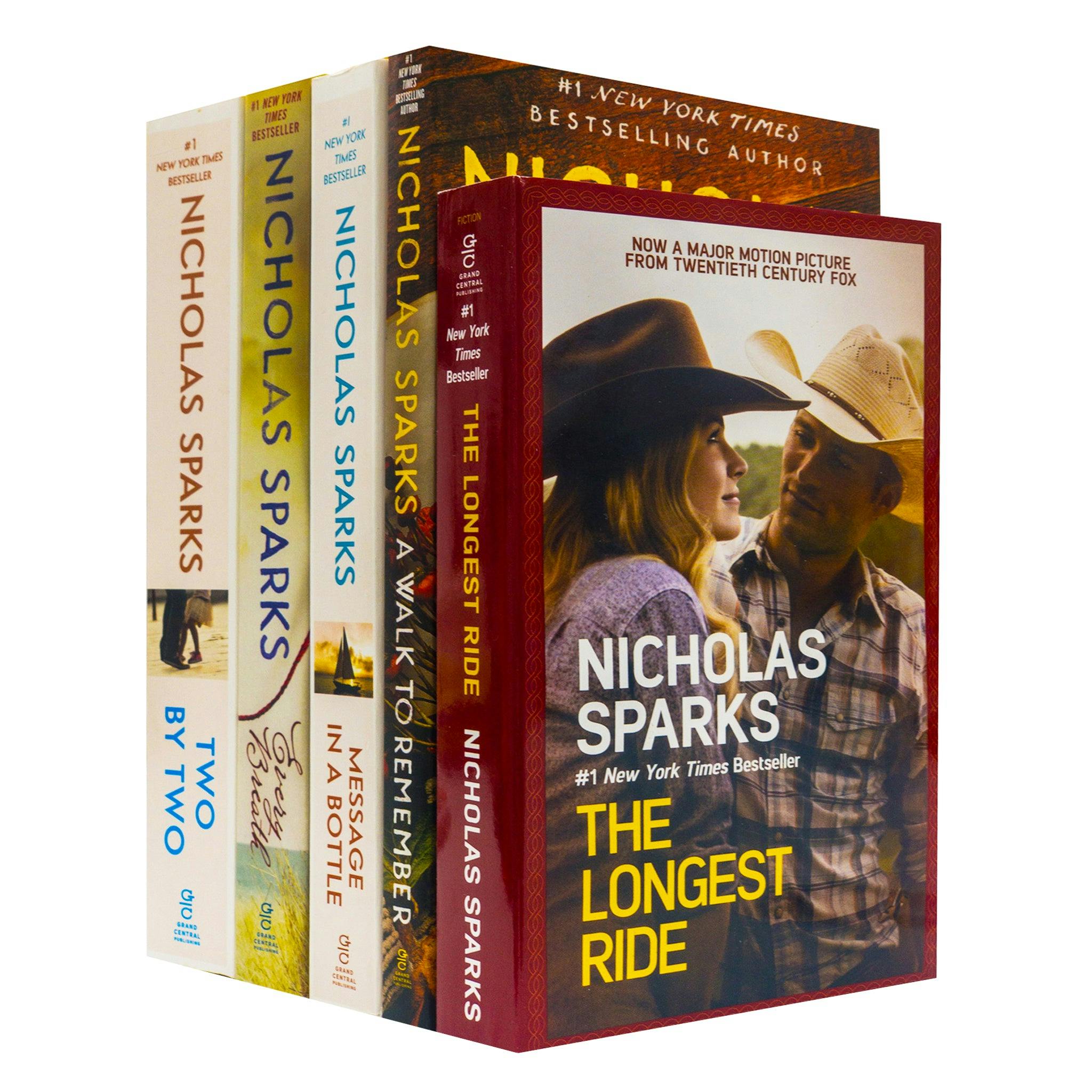 Various Publishers Green Nicholas Sparks Collection 5 Books Set Two By Two, Every Breath, Message In A Bottle, The Longest Ride, A Walk To Remember