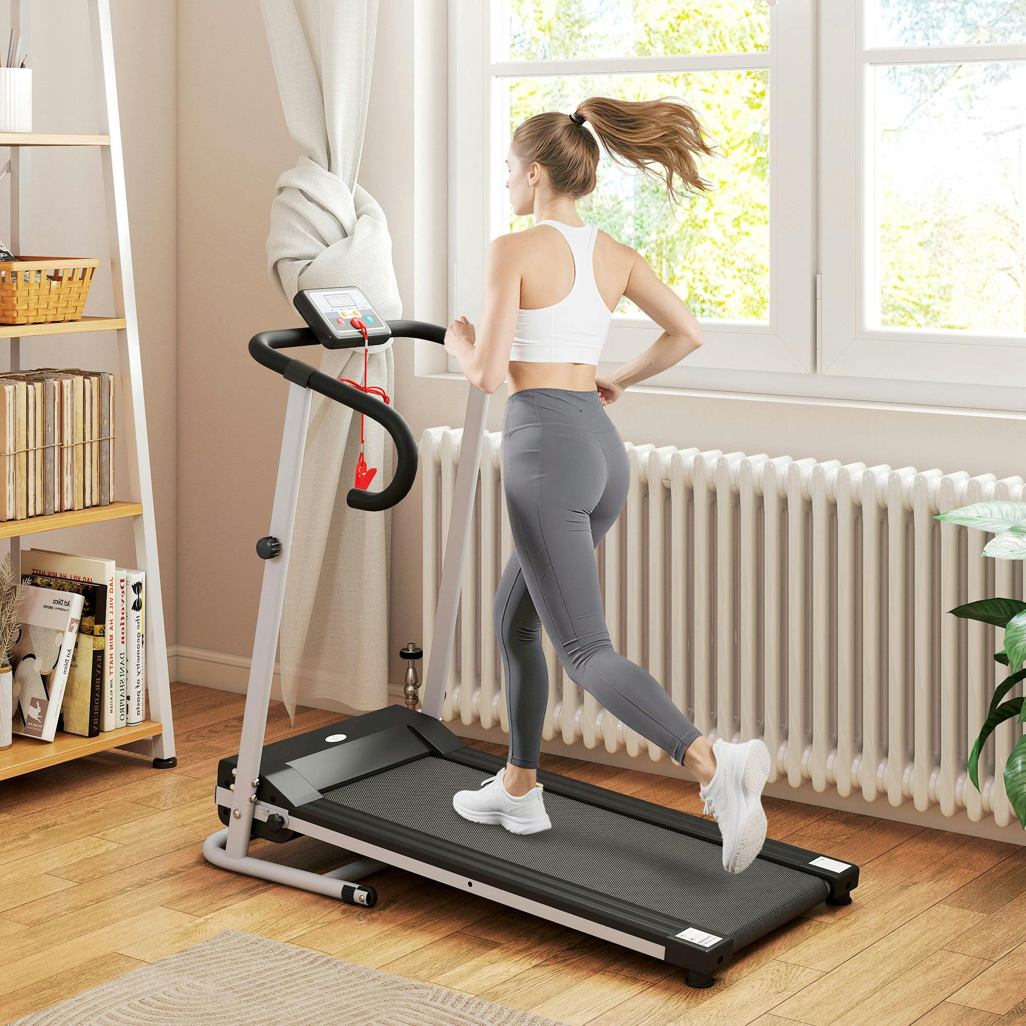 Homcom Grey 1.25Hp Motorised Electric Treadmill Running Machine Fitness Folding