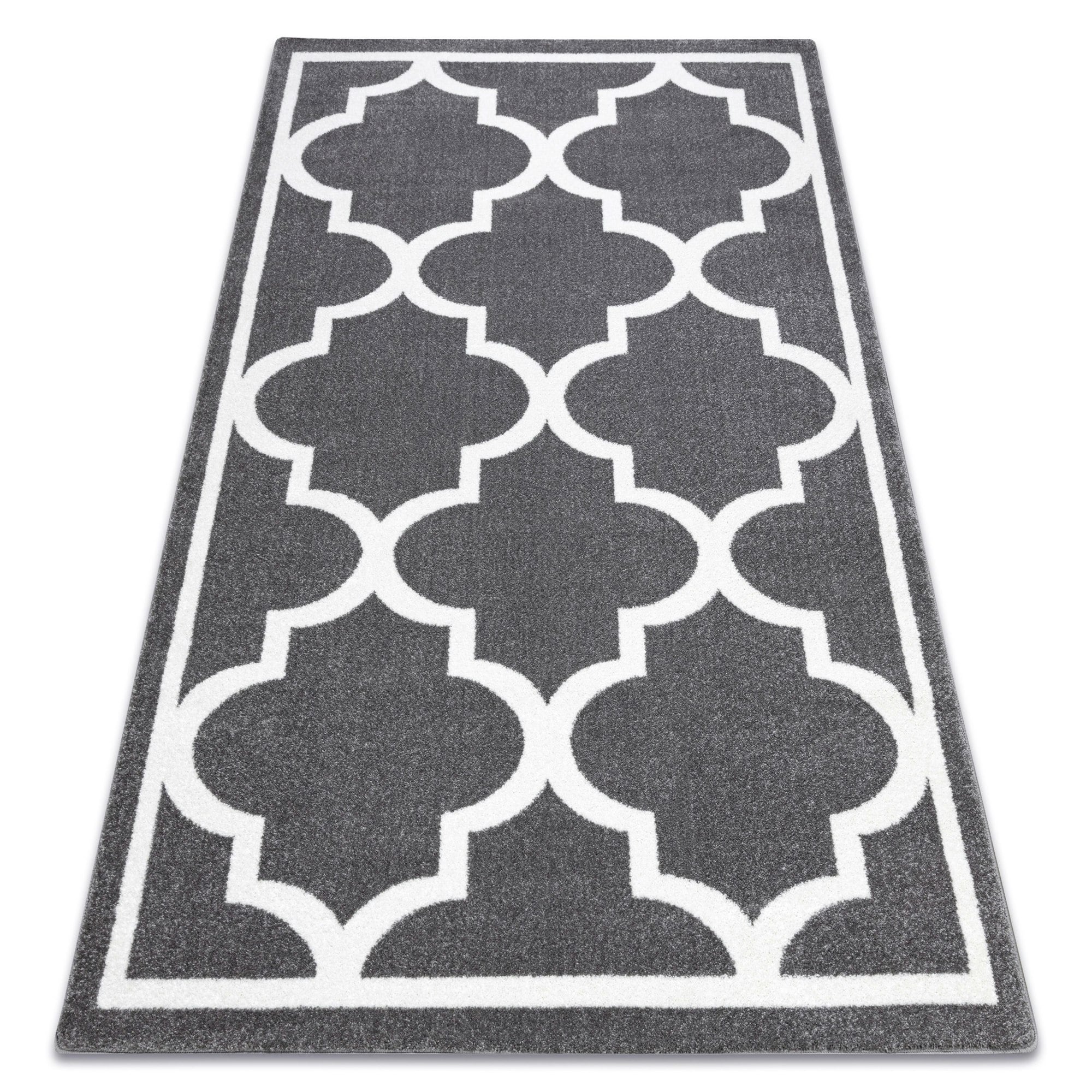 Rackhams Grey/White Sketch Rectangular Rug - & Quatrefoil - 180Cm X 270Cm