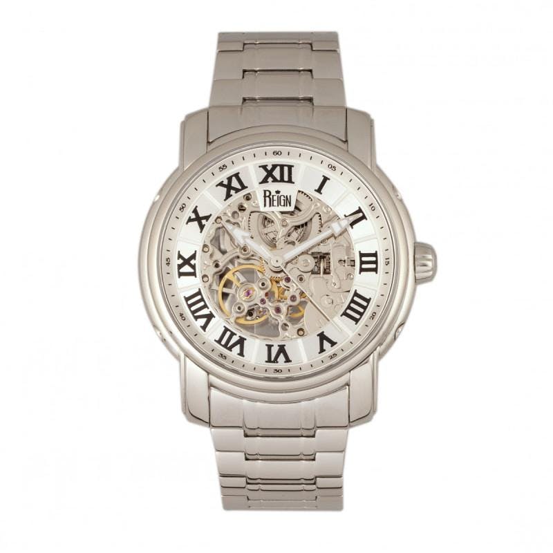 Reign Men's Silver Kahn Automatic Skeleton Watch