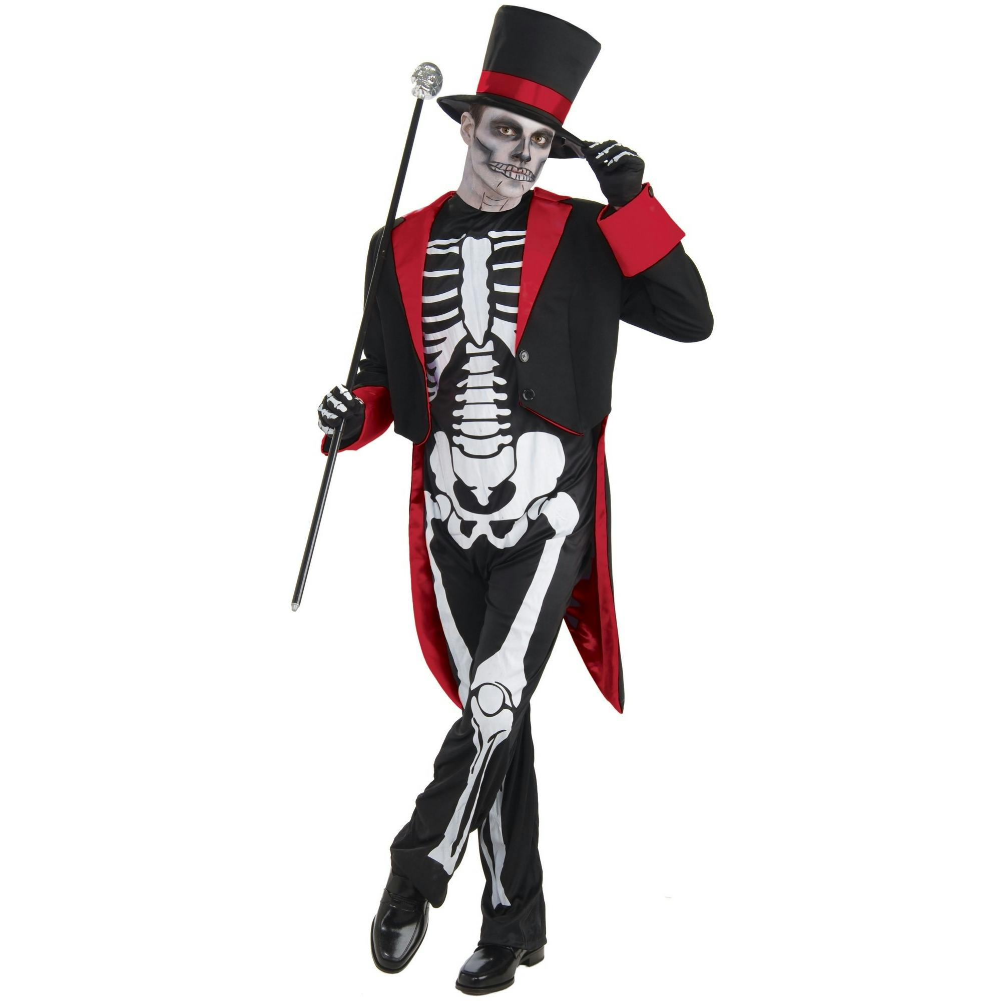 Bristol Novelty Men's Black/White/Red Mr Bone Jangles Halloween Costume - One Size