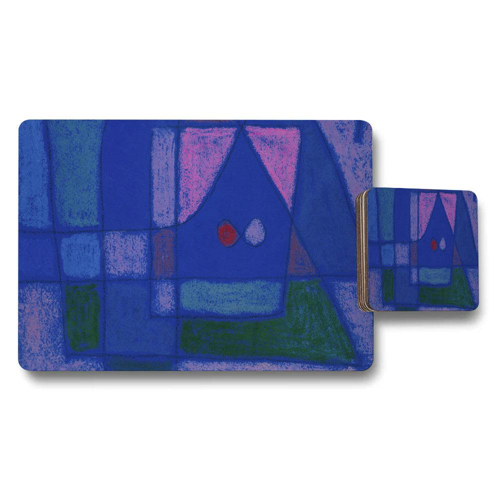 Rackhams Blue Colorful Abstract Geometric Placemats And Coasters Set