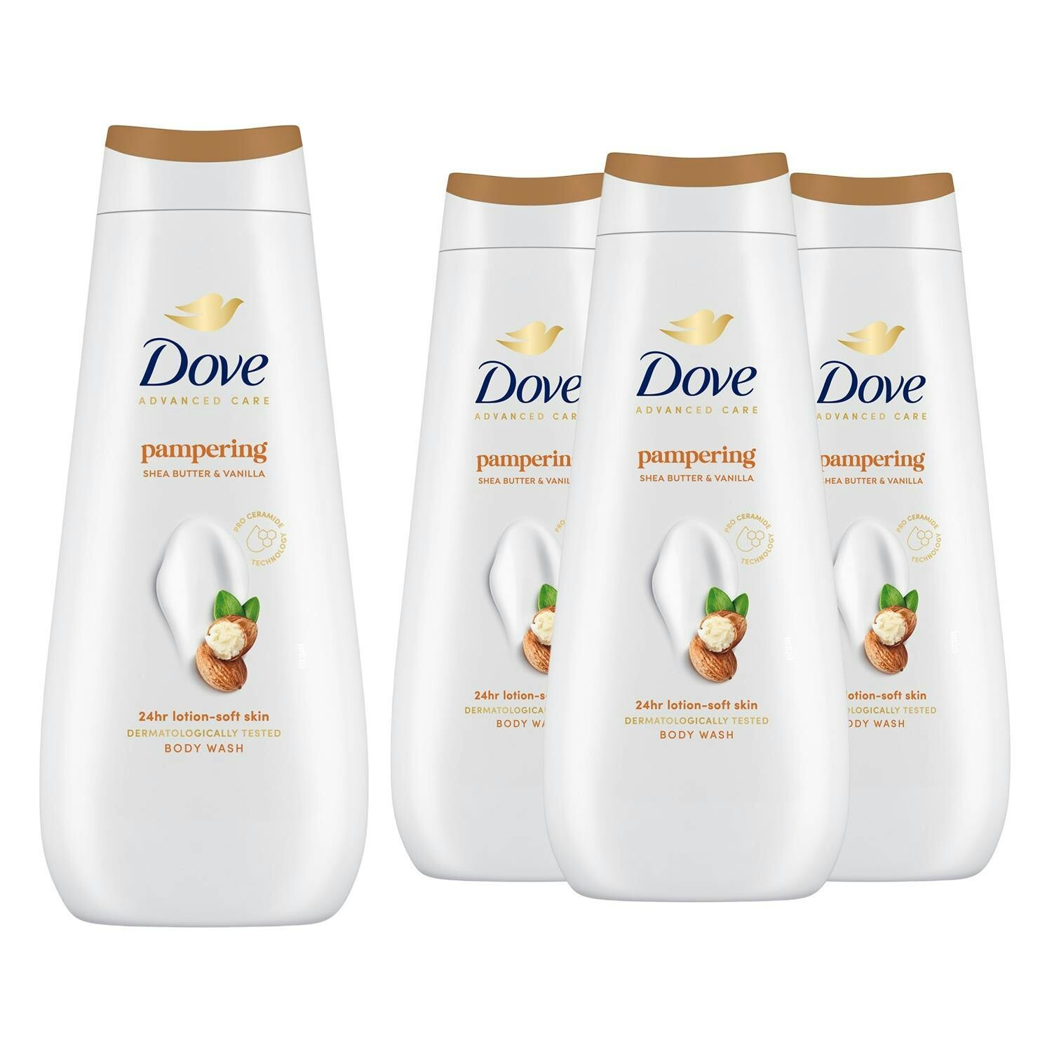 Dove Advanced Care Pampering Body Wash 24H Renewing Micromoisture, 4X400ml