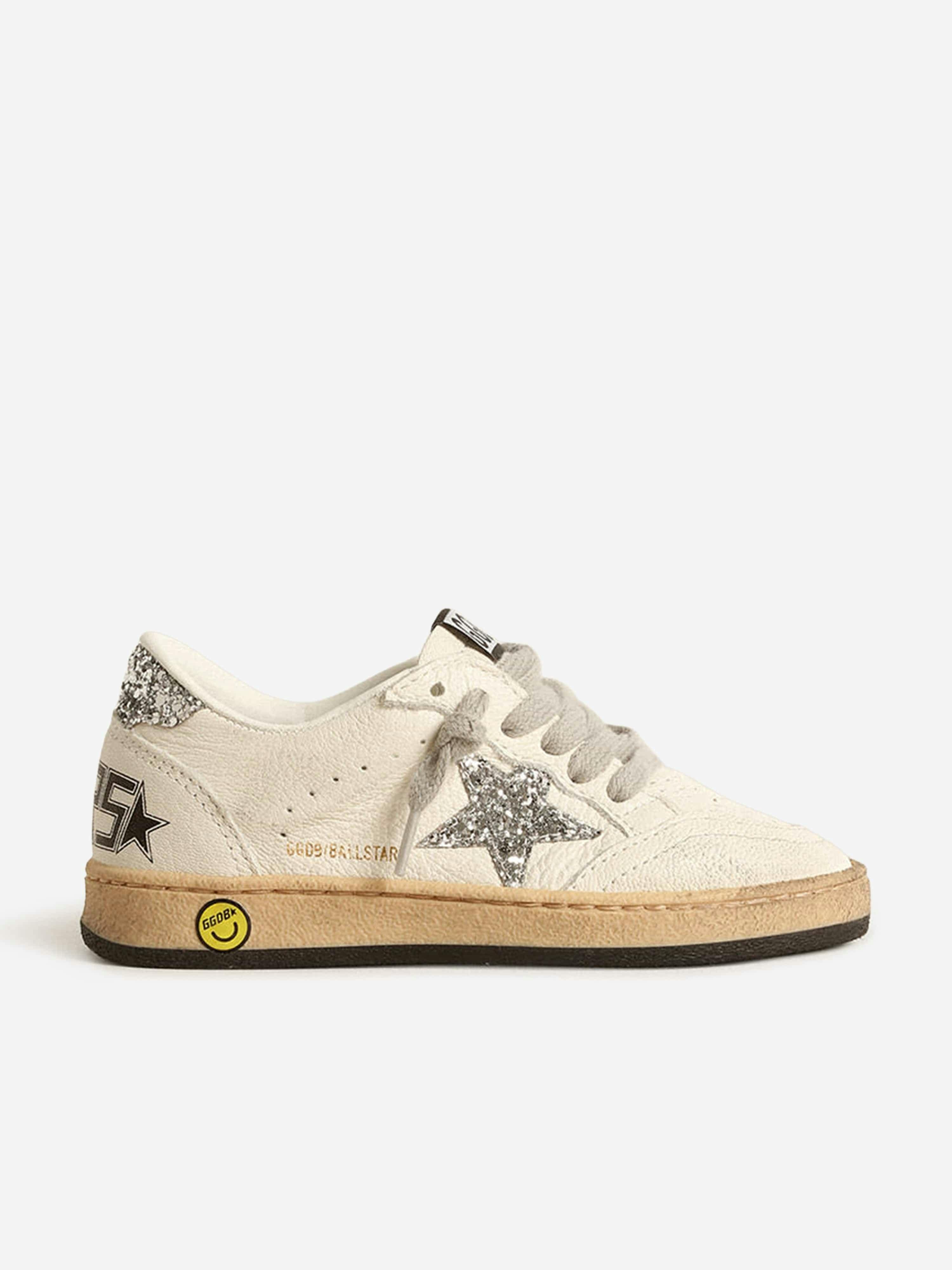 Golden Goose Kids Girls Golden/White Goose Kids Goose Ballstar Leather And Glitter Star Trainers In - Eu 28 Uk 10