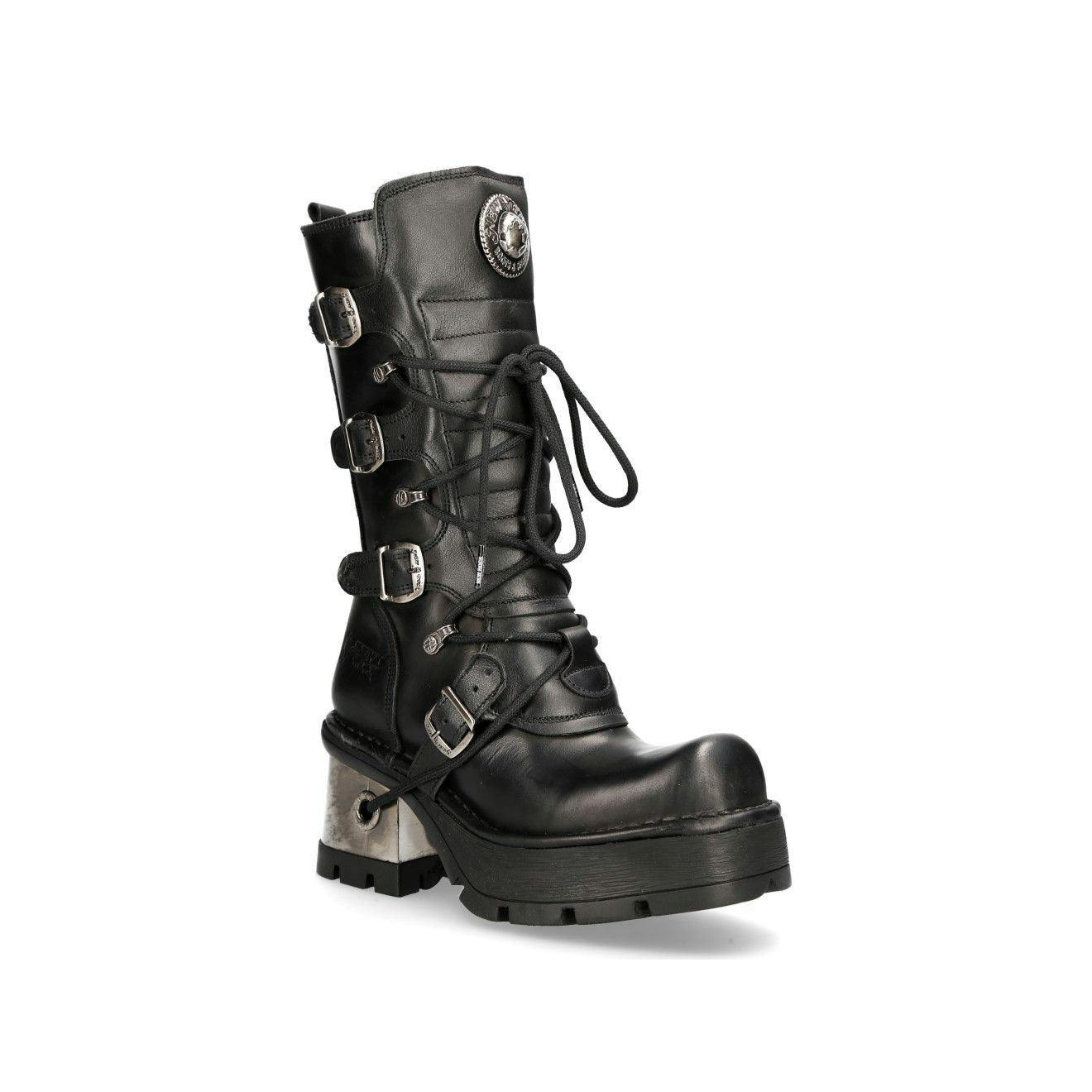 New Rock Women's Black ’S Leather Gothic Mid-Calf Boots-373-S33 - Uk 7 | Eu 41 | Us 9.5
