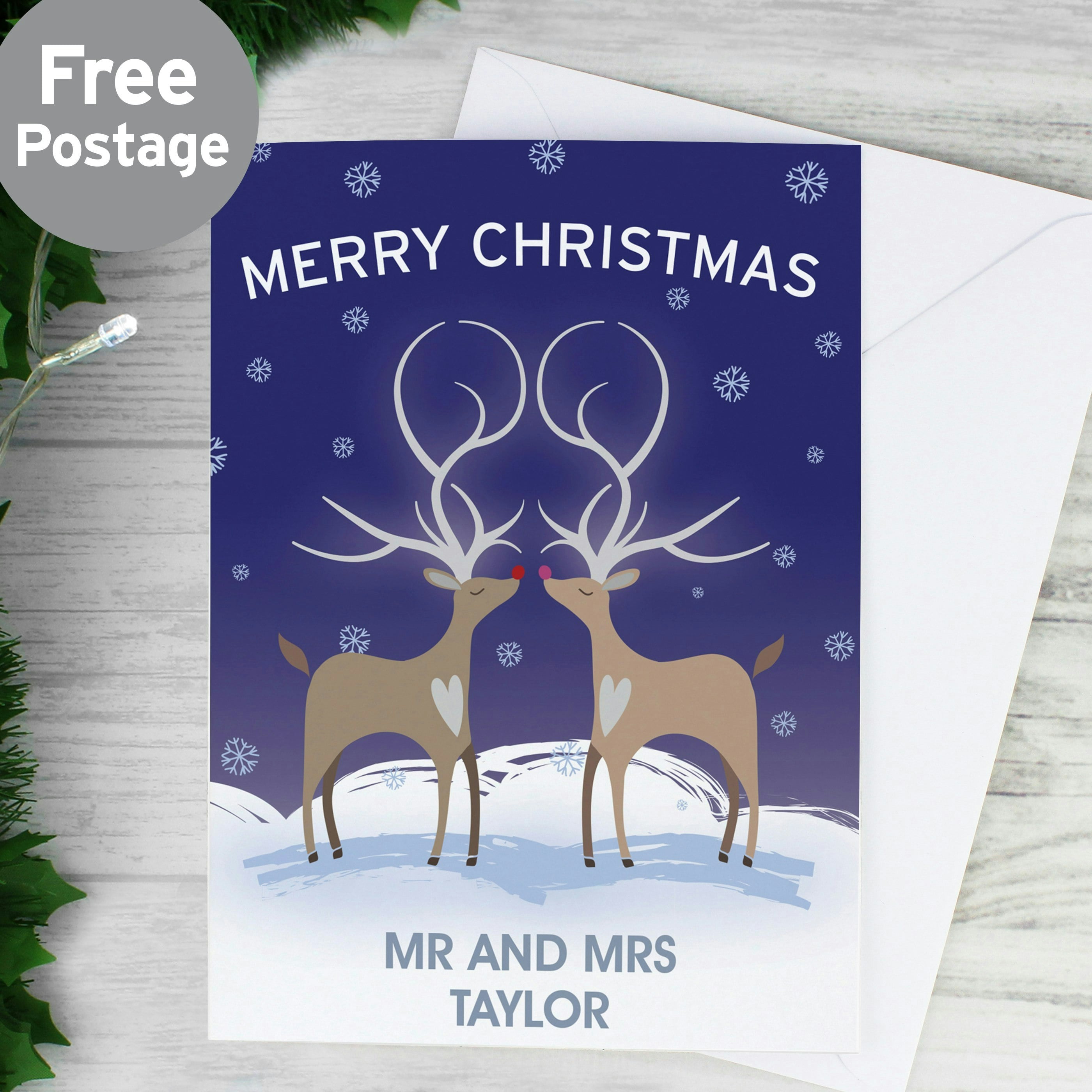 Personalised Memento Company Brown/White Personalised Reindeer Couple Card
