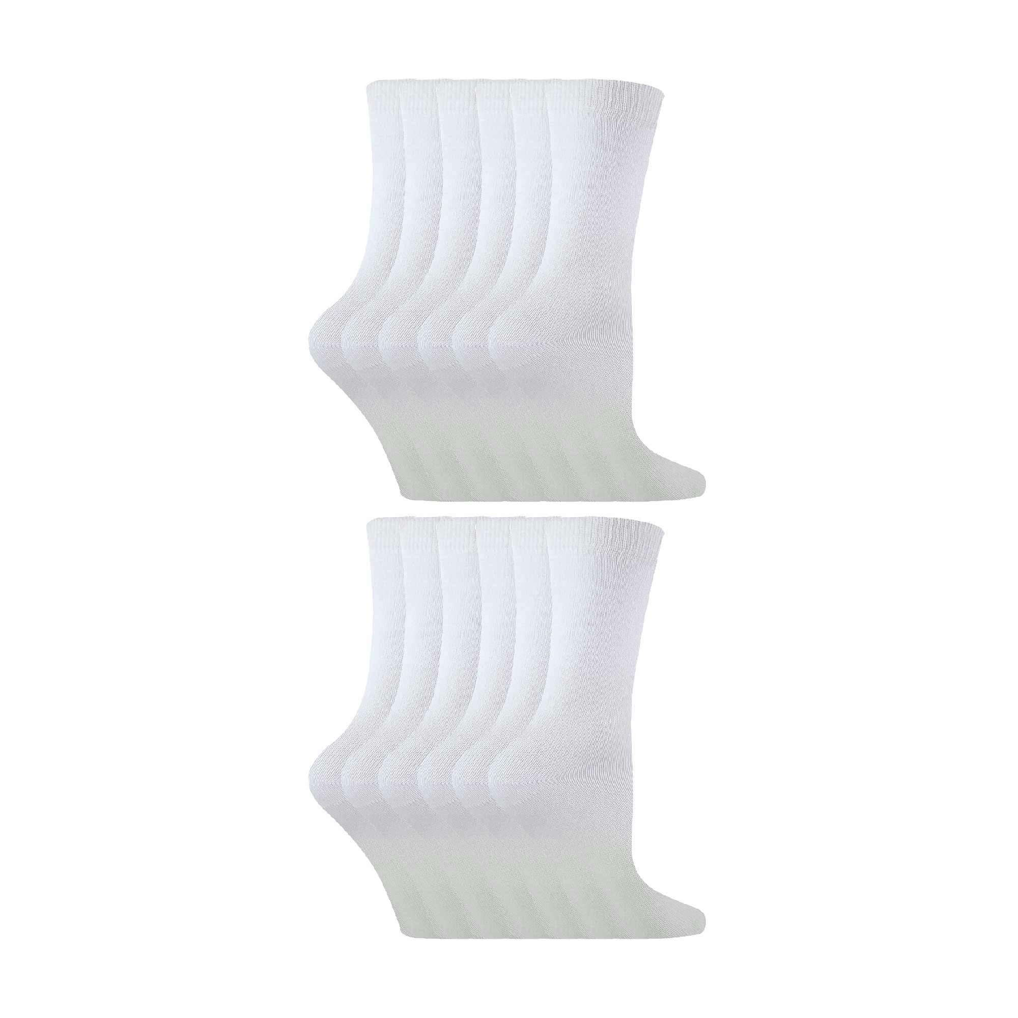 Sock Snob White 12 Pair Kids Soft Cotton Colourful Casual Plain Dress Socks - 9-12 Uk