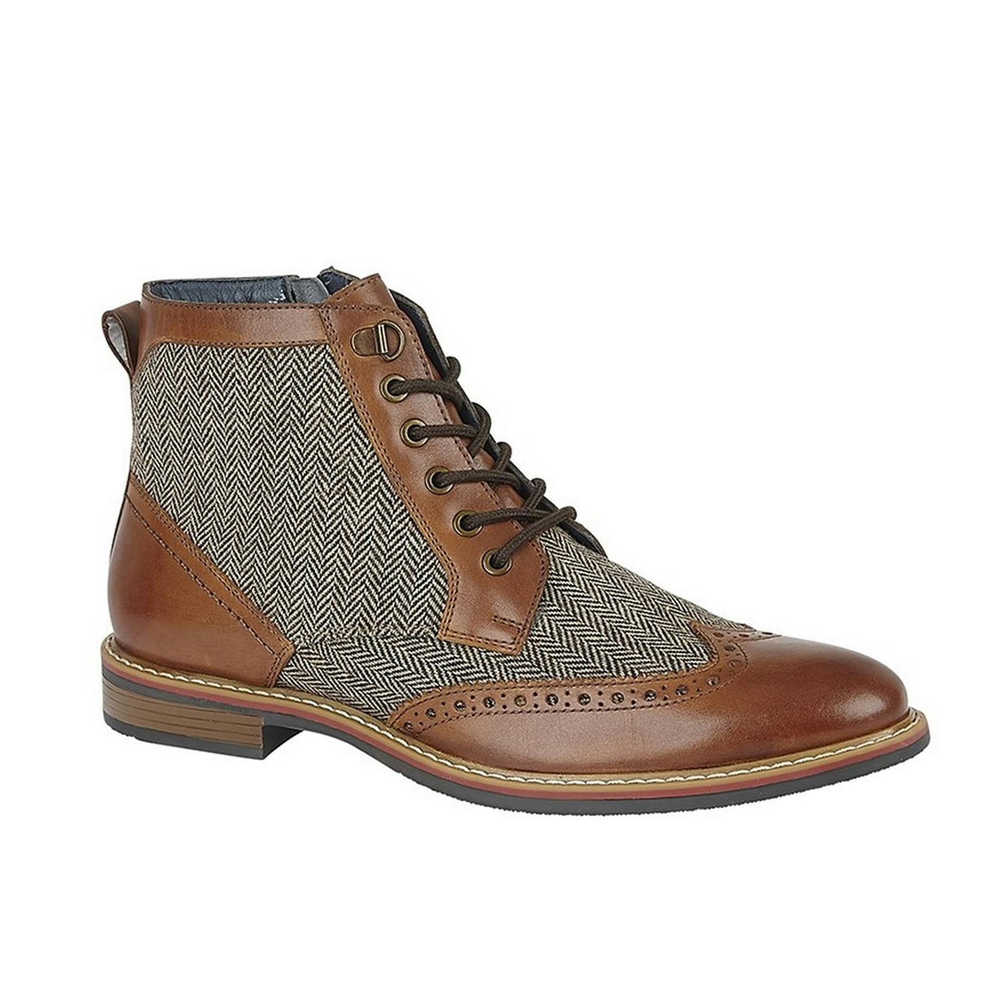 Roamers Men's Herringbone Leather Ankle Boots - Tan - 11 Uk - Tan - 80% Leather/10% Tpr/10% Textile