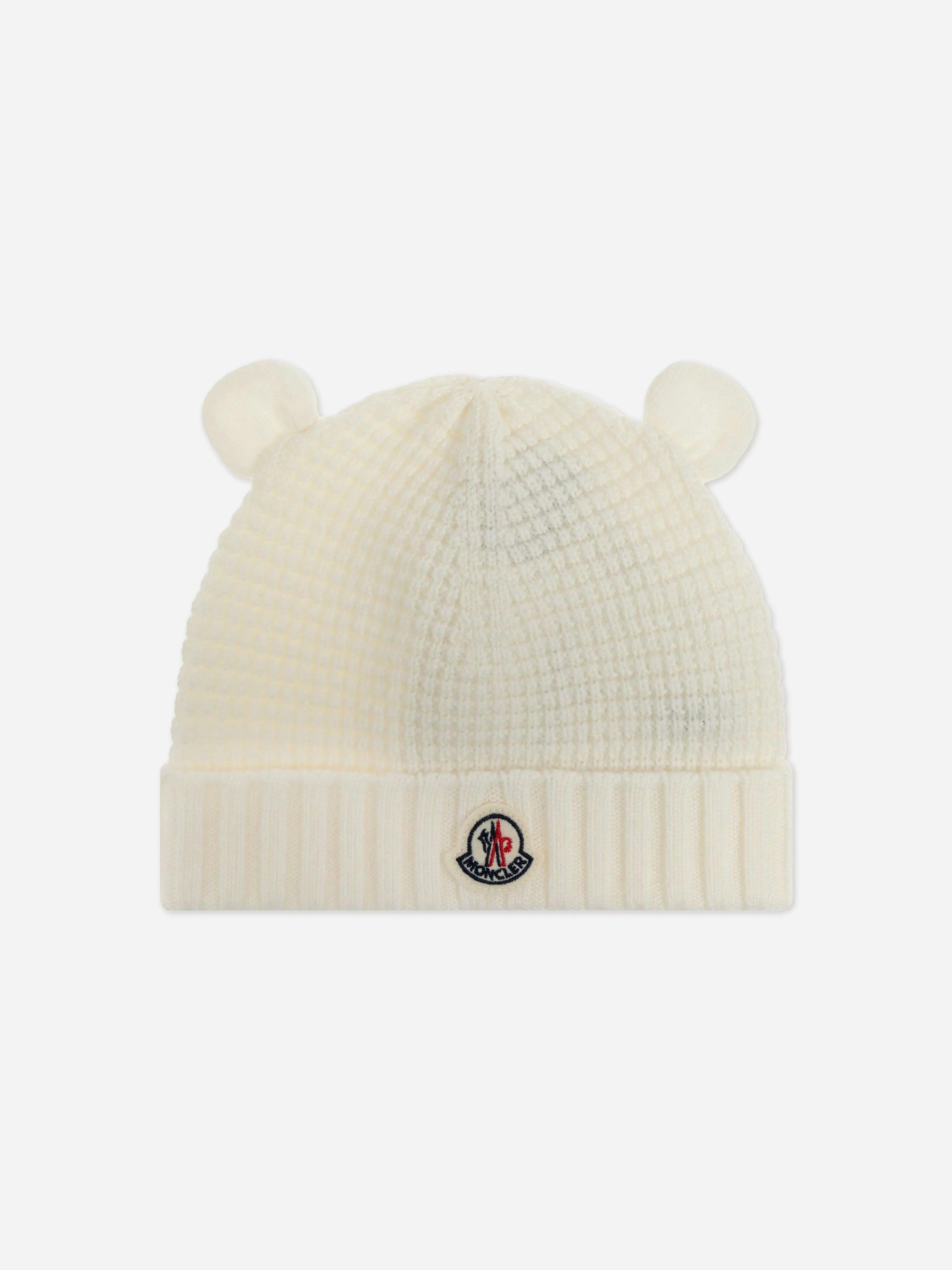 Moncler Enfant Ivory Baby Wool Beanie Hat With Ears In - 9 - 12 Mths