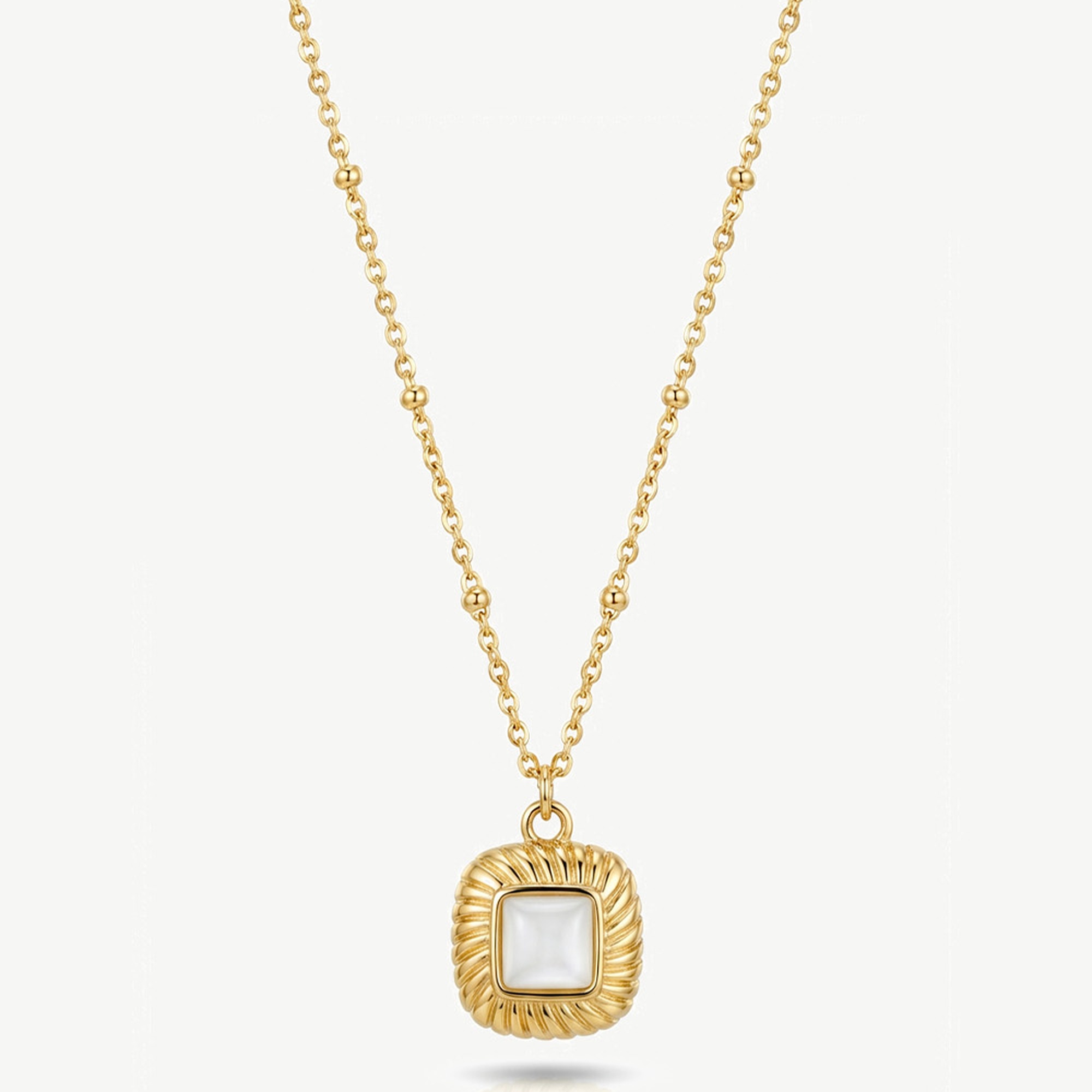 Muchv Gold Square Pearl Necklace With Bobble Chain In 18K