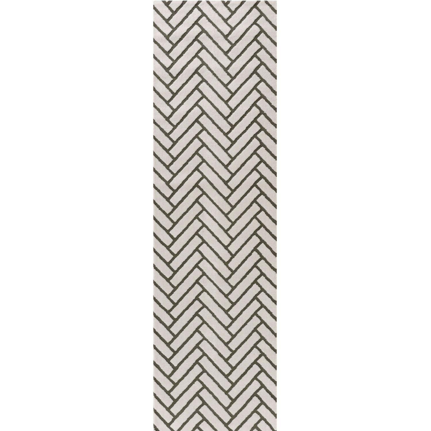 The Rugs Loft Chevron Design Textured Runner In Blue 80X300 Cm - Green - Image 2