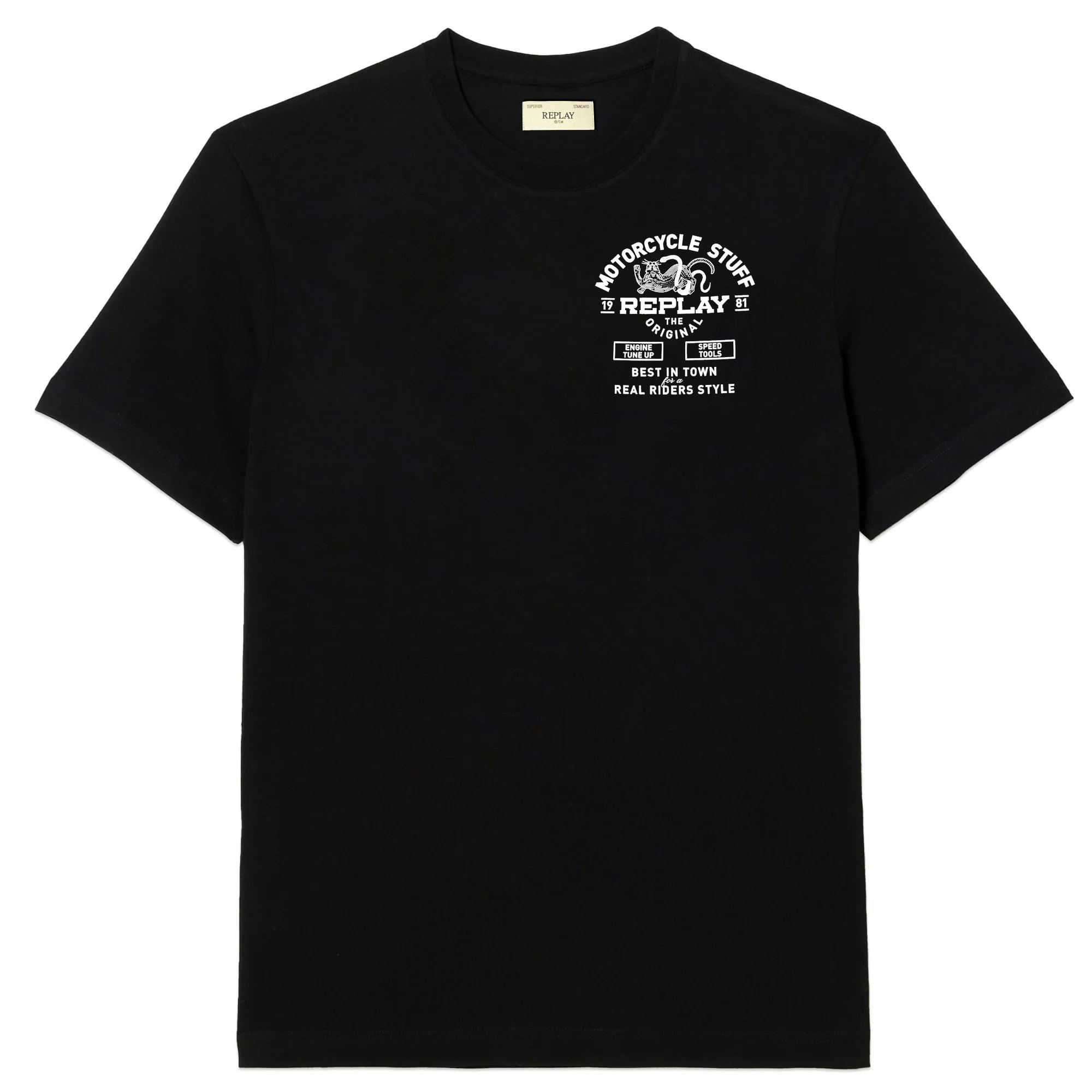 Replay Black Biker T-Shirt - Motorcycle Stuff - Small