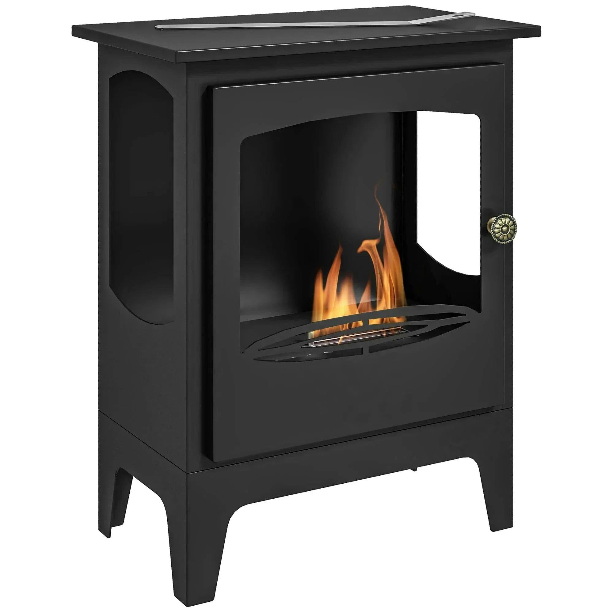 Bobobiy Black Freestanding Ethanol Fireplace, Steel Bioethanol Fireplace With Stainless Steel Flame Snuffer, 0.9L Tank, 3 Hours Burning Time For Indoor,