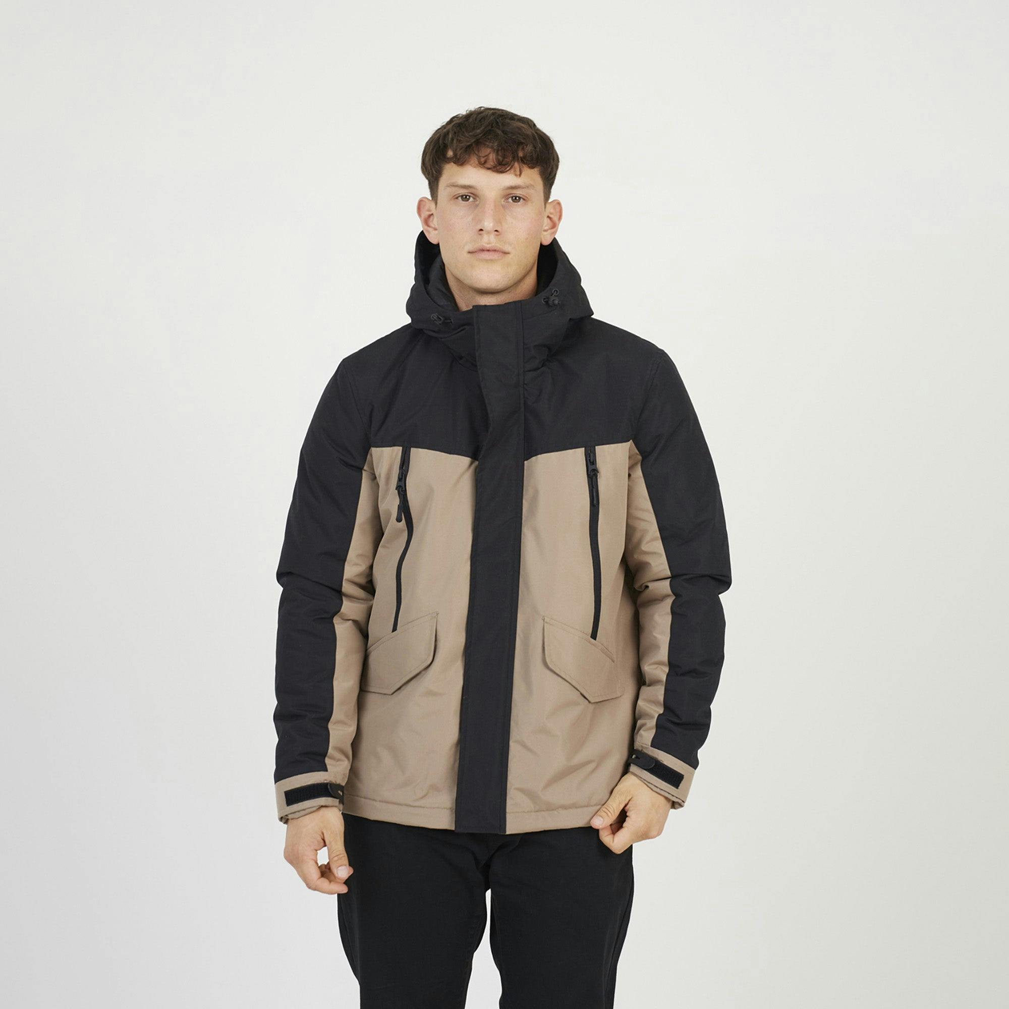 Brave Soul Colour Block Hooded Jacket - Stone - Stone - M