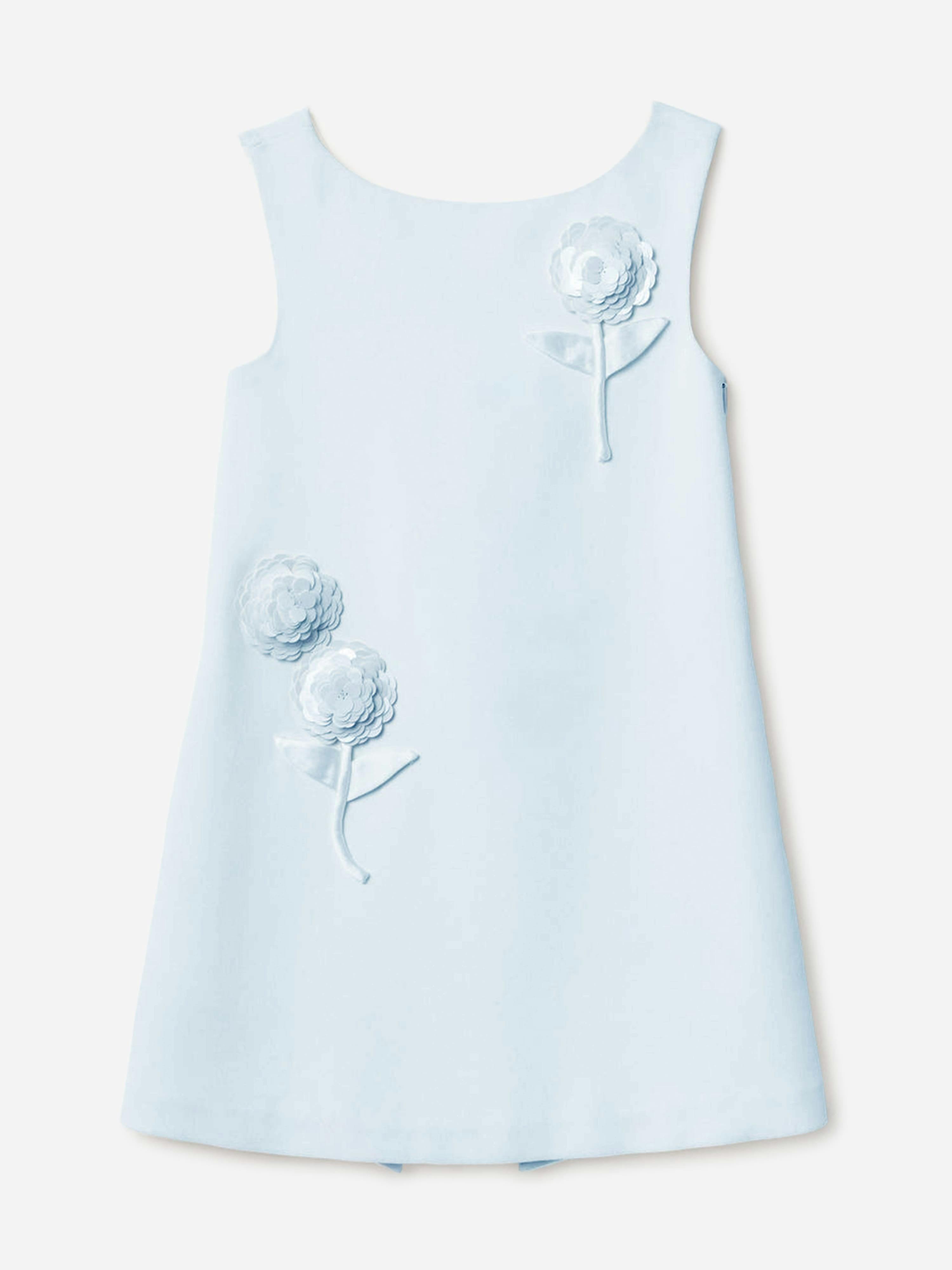 Self Portrait Girls Blue Crepe Sequin Flower Dress In - 3 - 4 Yrs