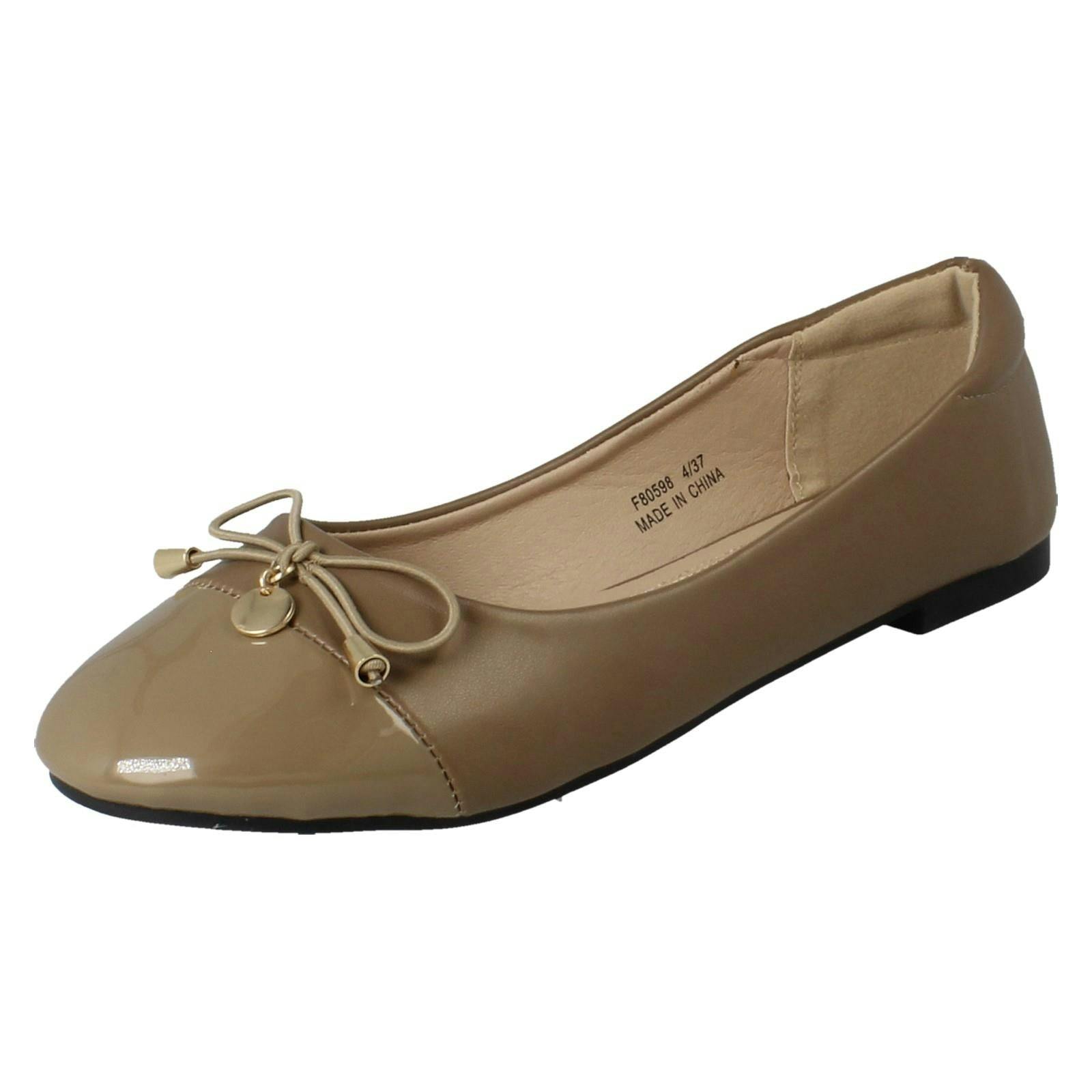 Spot On Women's Bow Detailed Flat Ballerina Casual Shoes F80598 - Taupe - Uk 7